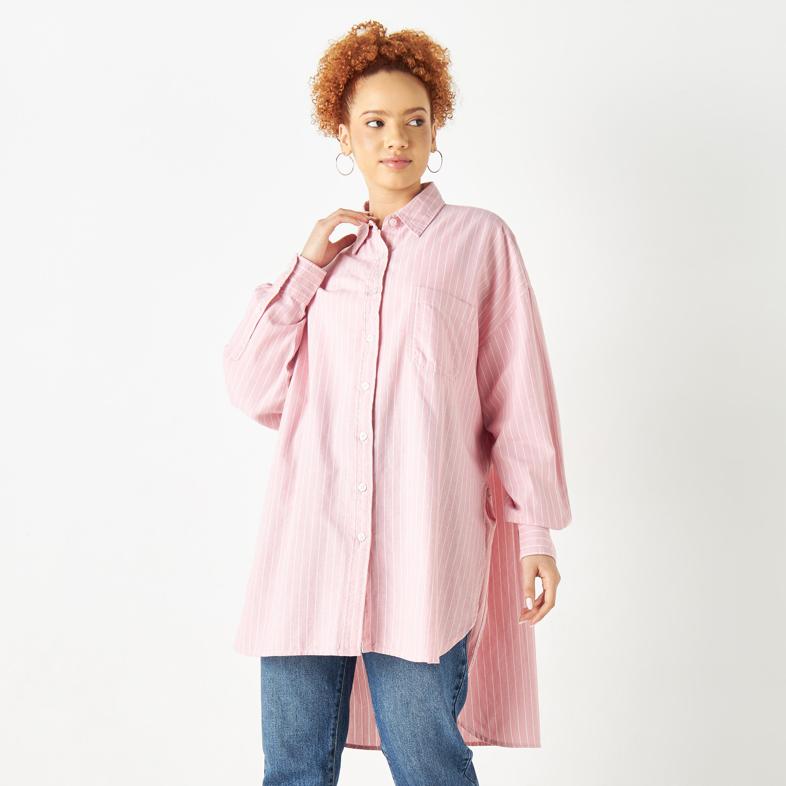 قميص دينم مقلّم طويل بأكمام طويلة من لي كوبر-women-clothing-shirtsandblouses-shirts-image-5