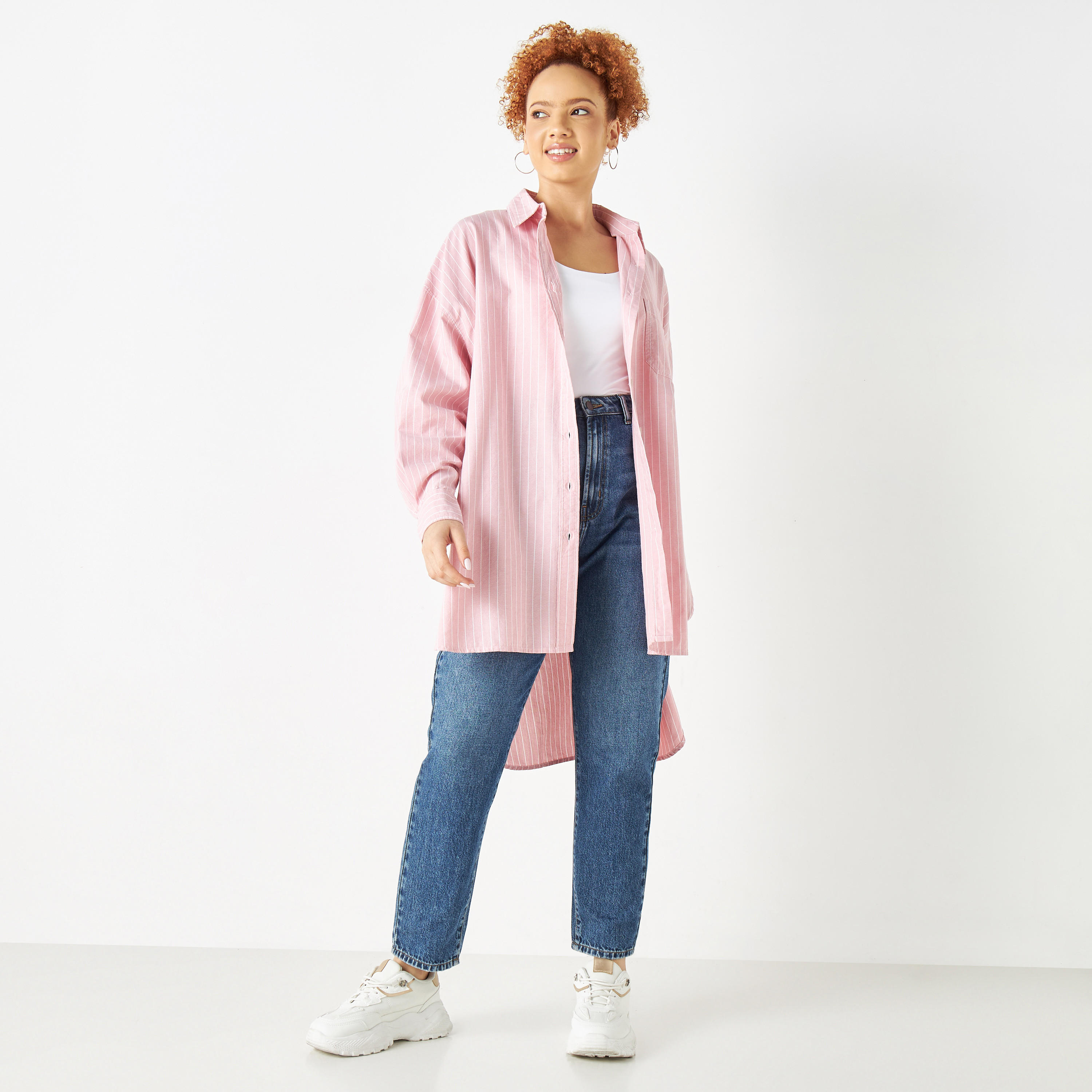 قميص دينم مقلّم طويل بأكمام طويلة من لي كوبر-women-clothing-shirtsandblouses-shirts-image-6