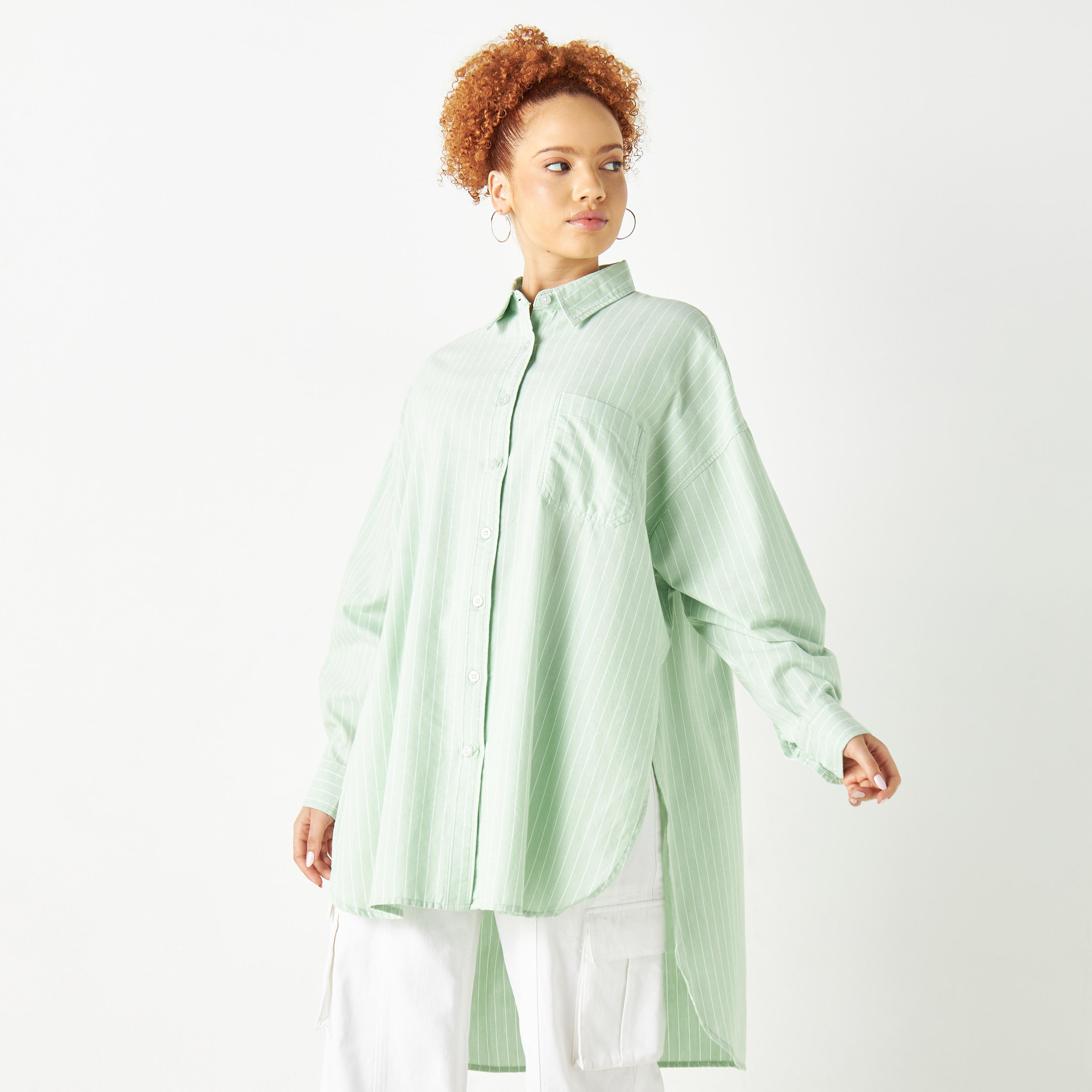 قميص دينم مقلّم طويل بأكمام طويلة من لي كوبر-women-clothing-shirtsandblouses-shirts-image-9