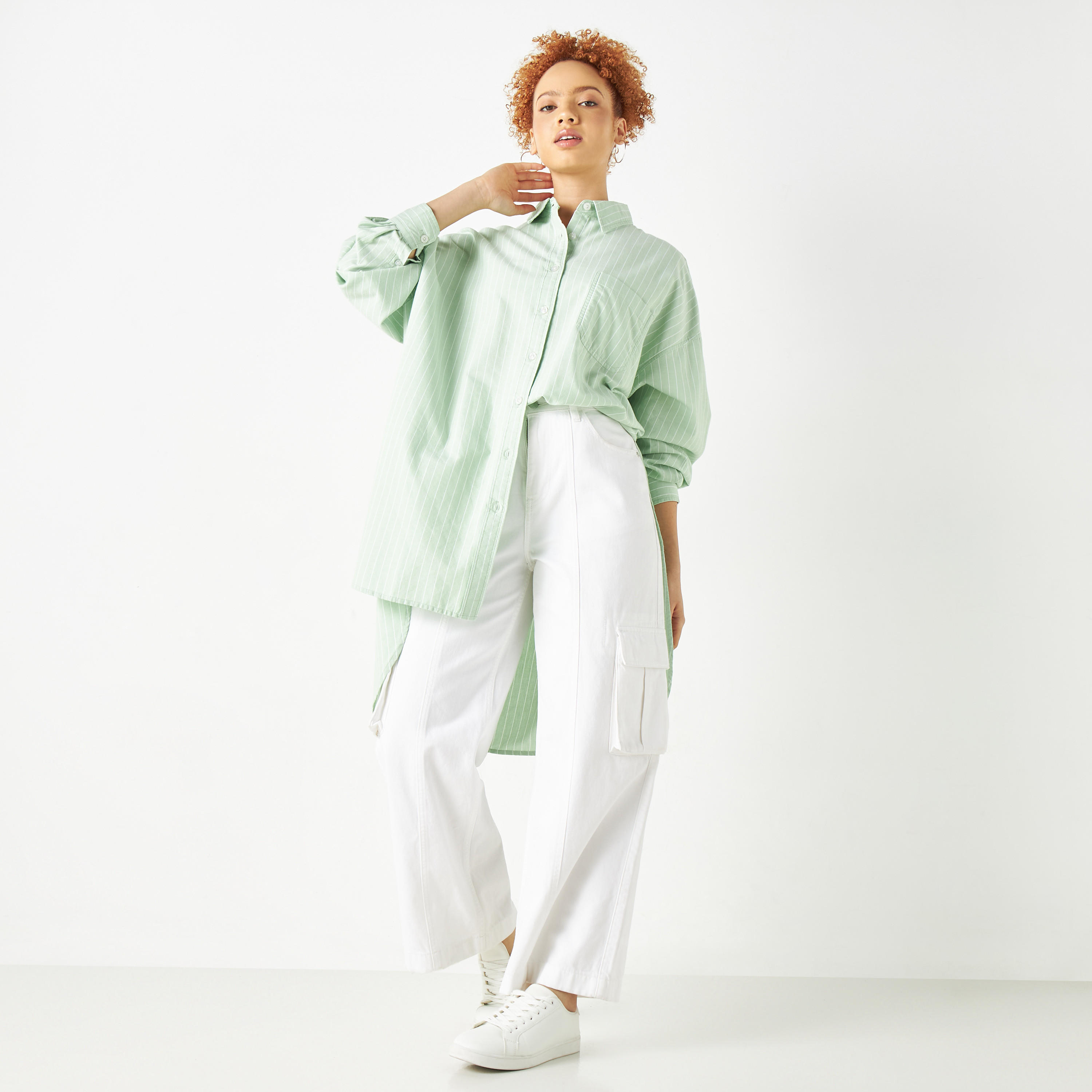 قميص دينم مقلّم طويل بأكمام طويلة من لي كوبر-women-clothing-shirtsandblouses-shirts-image-10