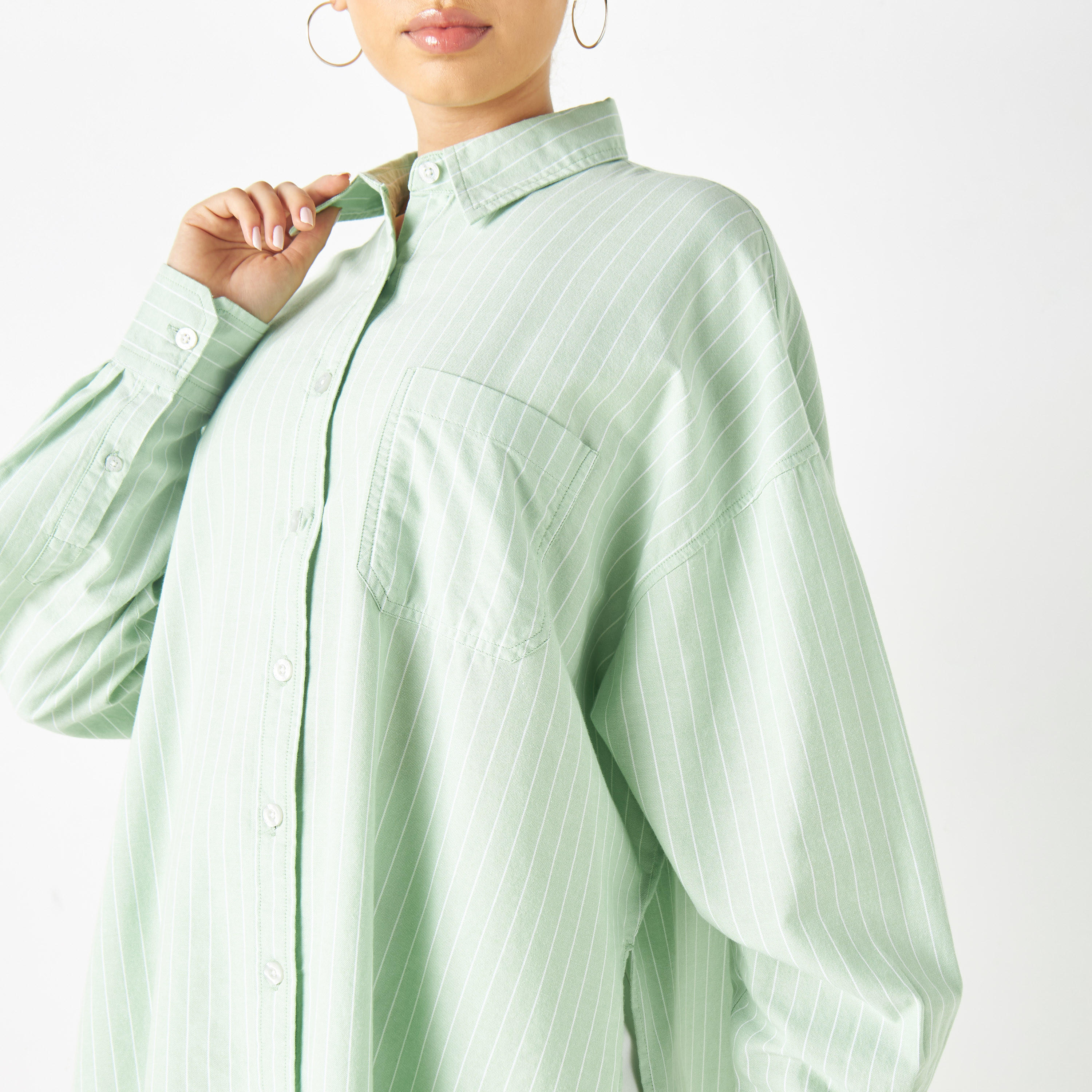 قميص دينم مقلّم طويل بأكمام طويلة من لي كوبر-women-clothing-shirtsandblouses-shirts-image-12