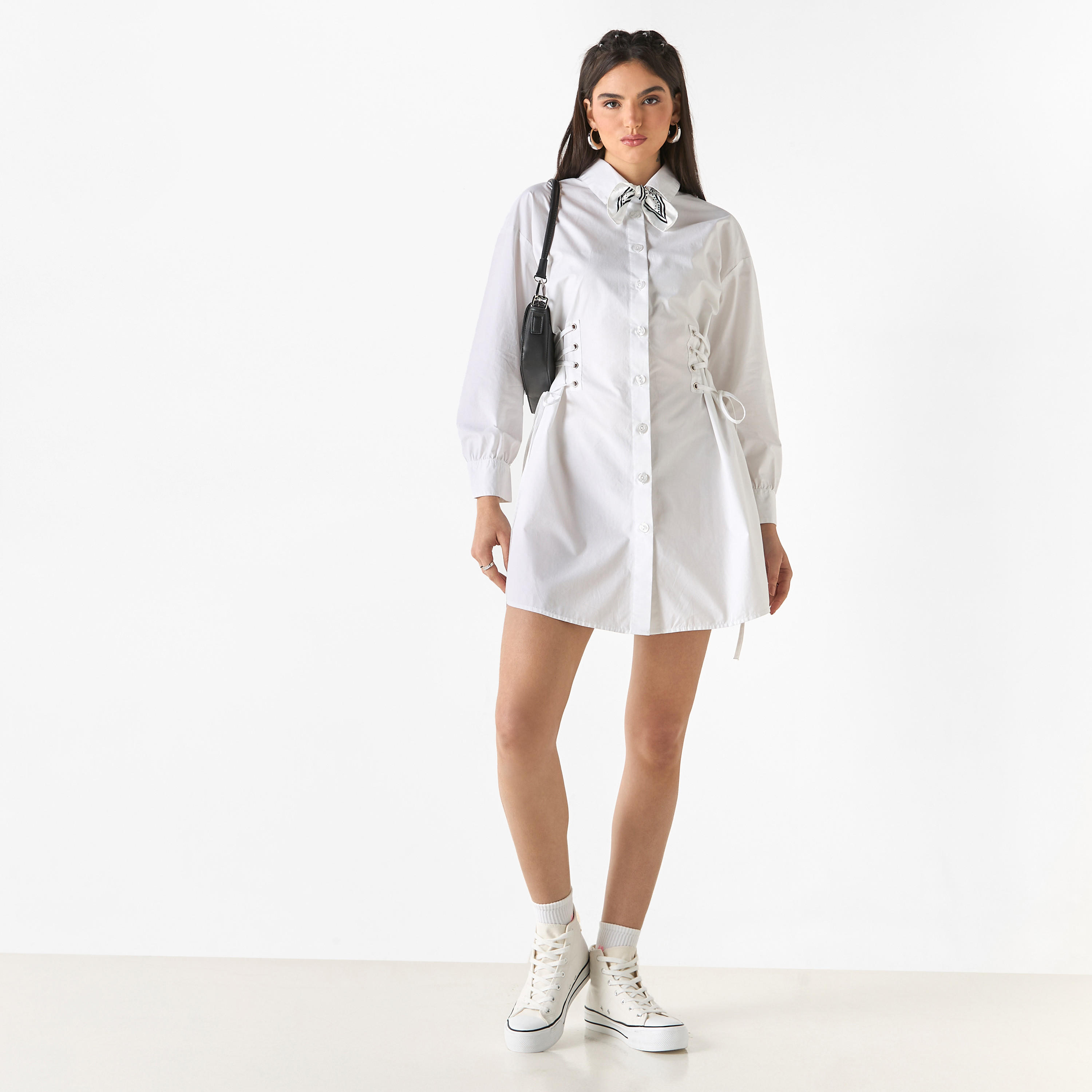 Lee Cooper Shirt Cotton Dress with Long Sleeves and Tie-Ups-women-clothing-shirtsandblouses-shirts-image-8
