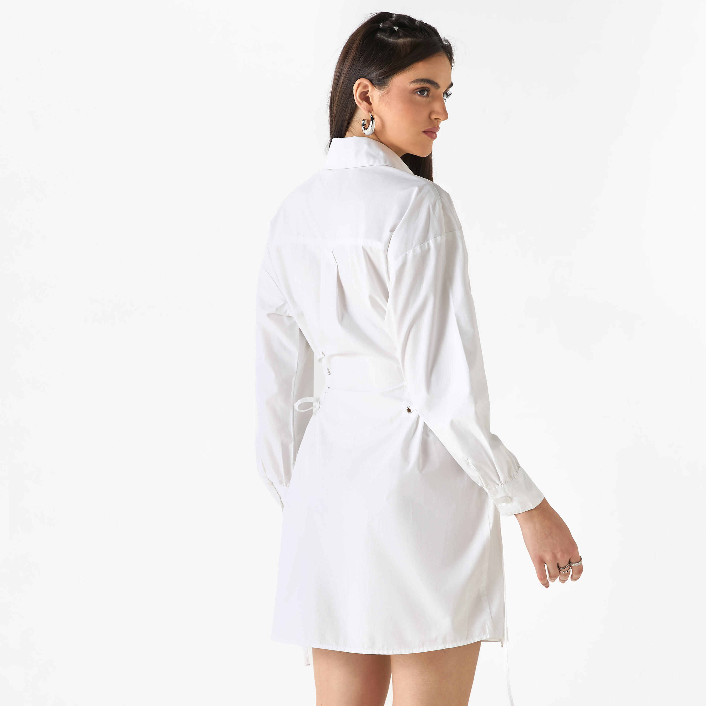 Lee Cooper Shirt Cotton Dress with Long Sleeves and Tie-Ups-women-clothing-shirtsandblouses-shirts-image-9