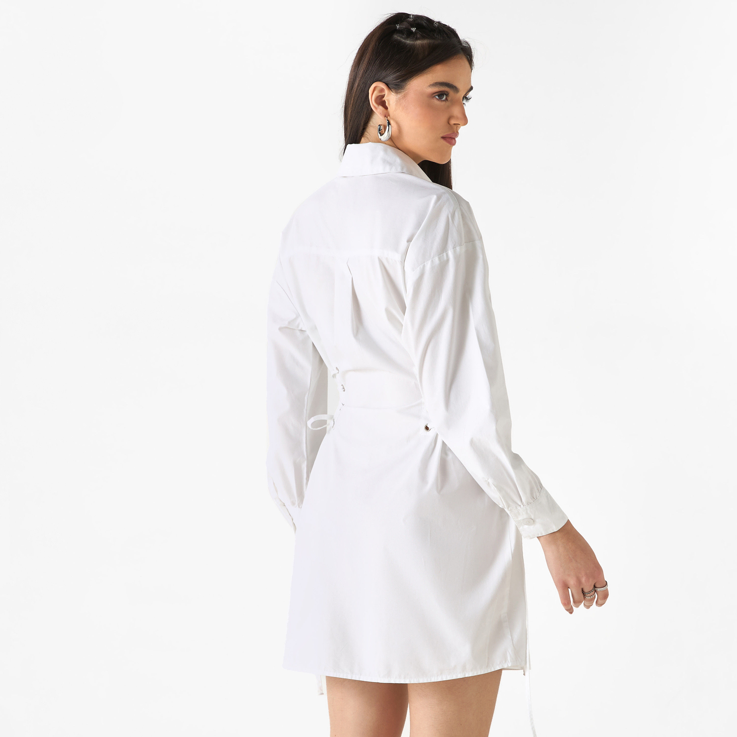 Lee Cooper Shirt Cotton Dress with Long Sleeves and Tie-Ups-women-clothing-shirtsandblouses-shirts-image-9