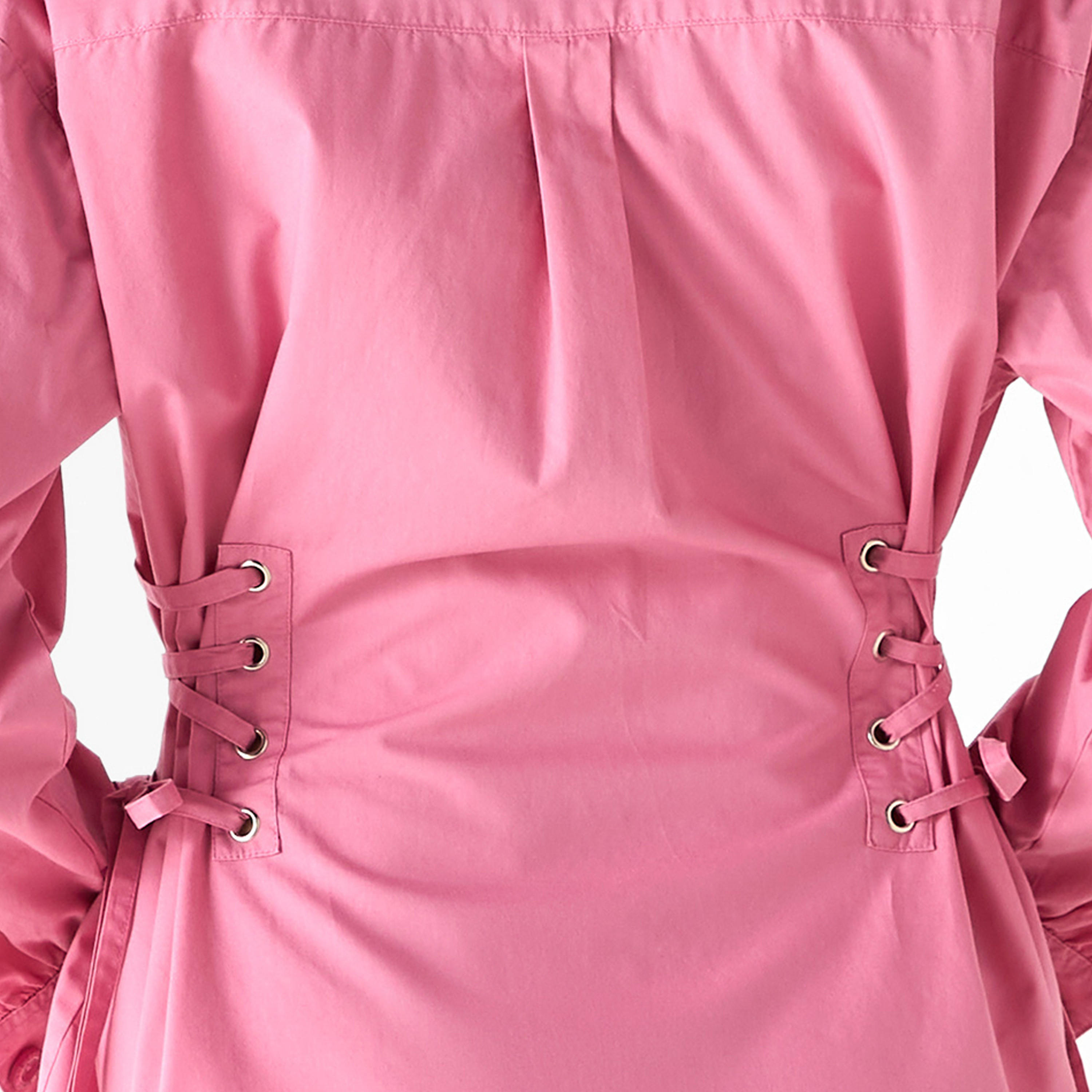 Lee Cooper Shirt Cotton Dress with Long Sleeves and Tie-Ups-women-clothing-shirtsandblouses-shirts-image-6