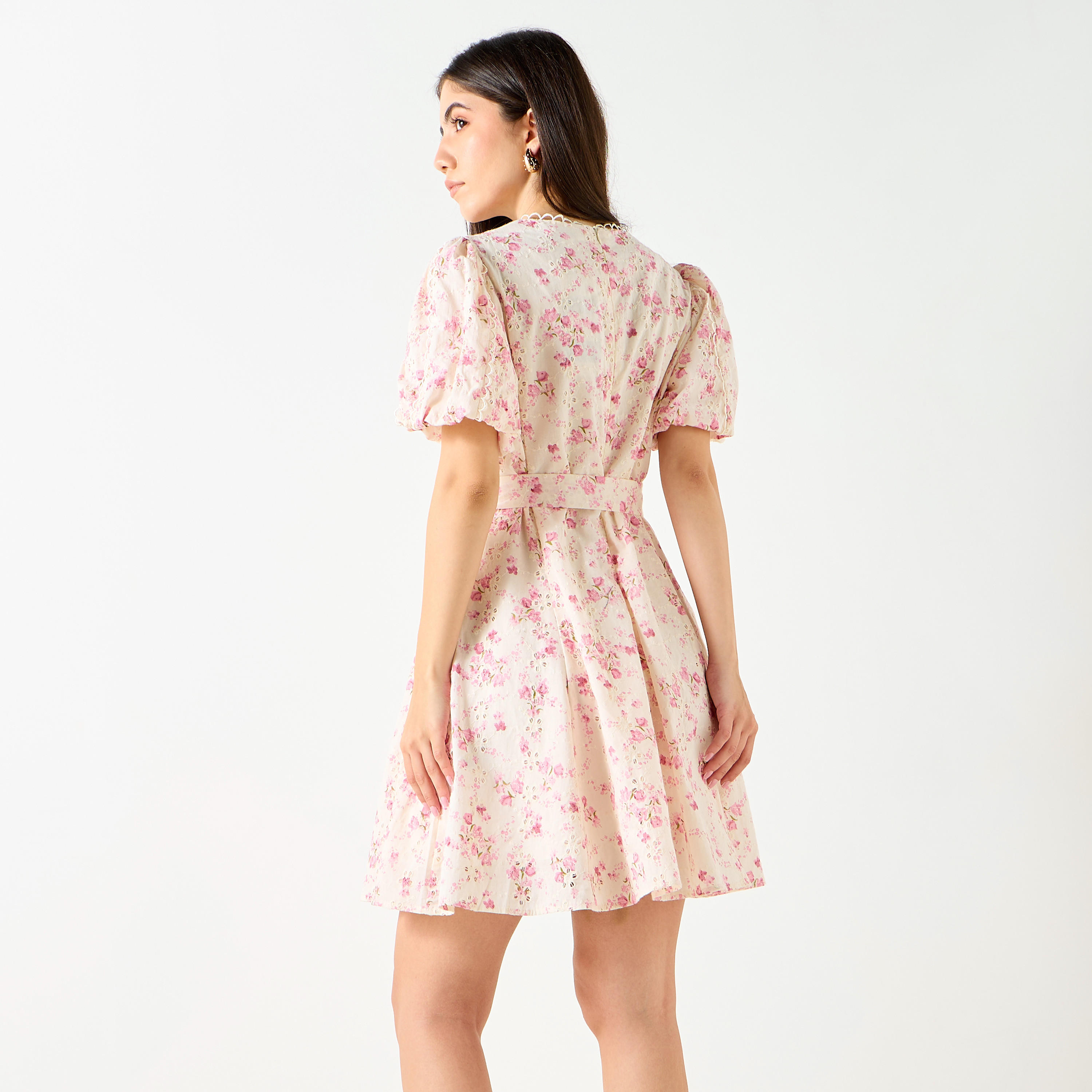 Lee Cooper Floral Print V-Neck Mini Dress with Belt Detail-women-clothing-dresses-image-3