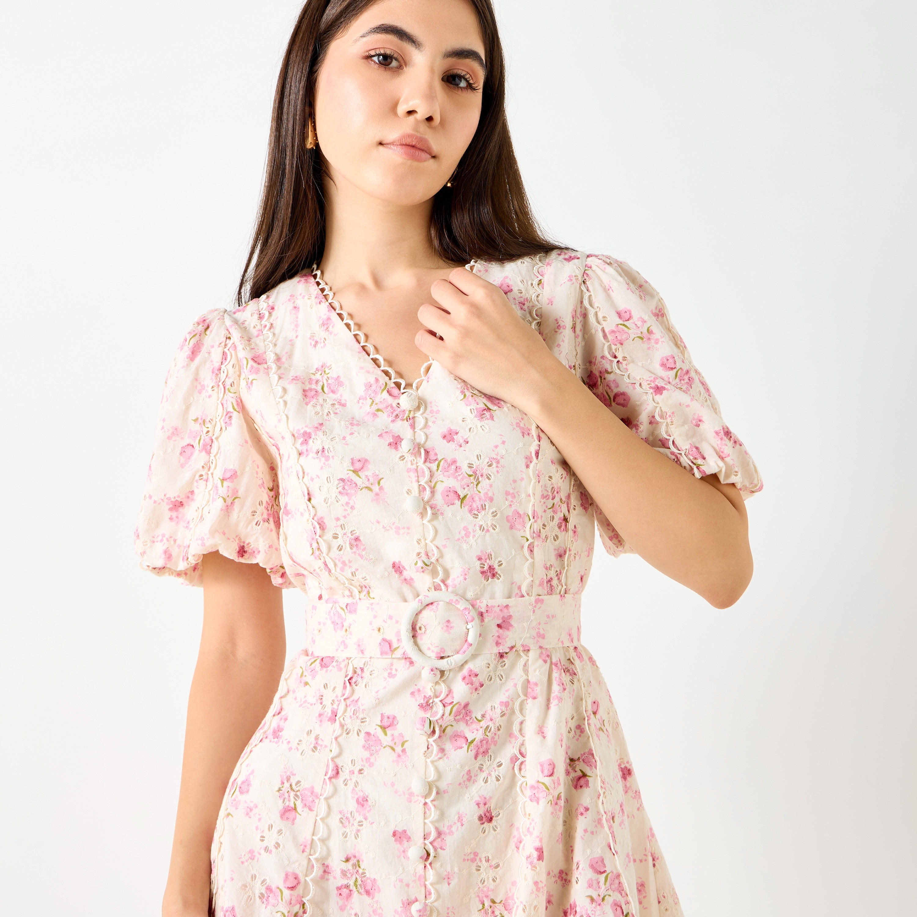 Lee Cooper Floral Print V-Neck Mini Dress with Belt Detail-women-clothing-dresses-image-4