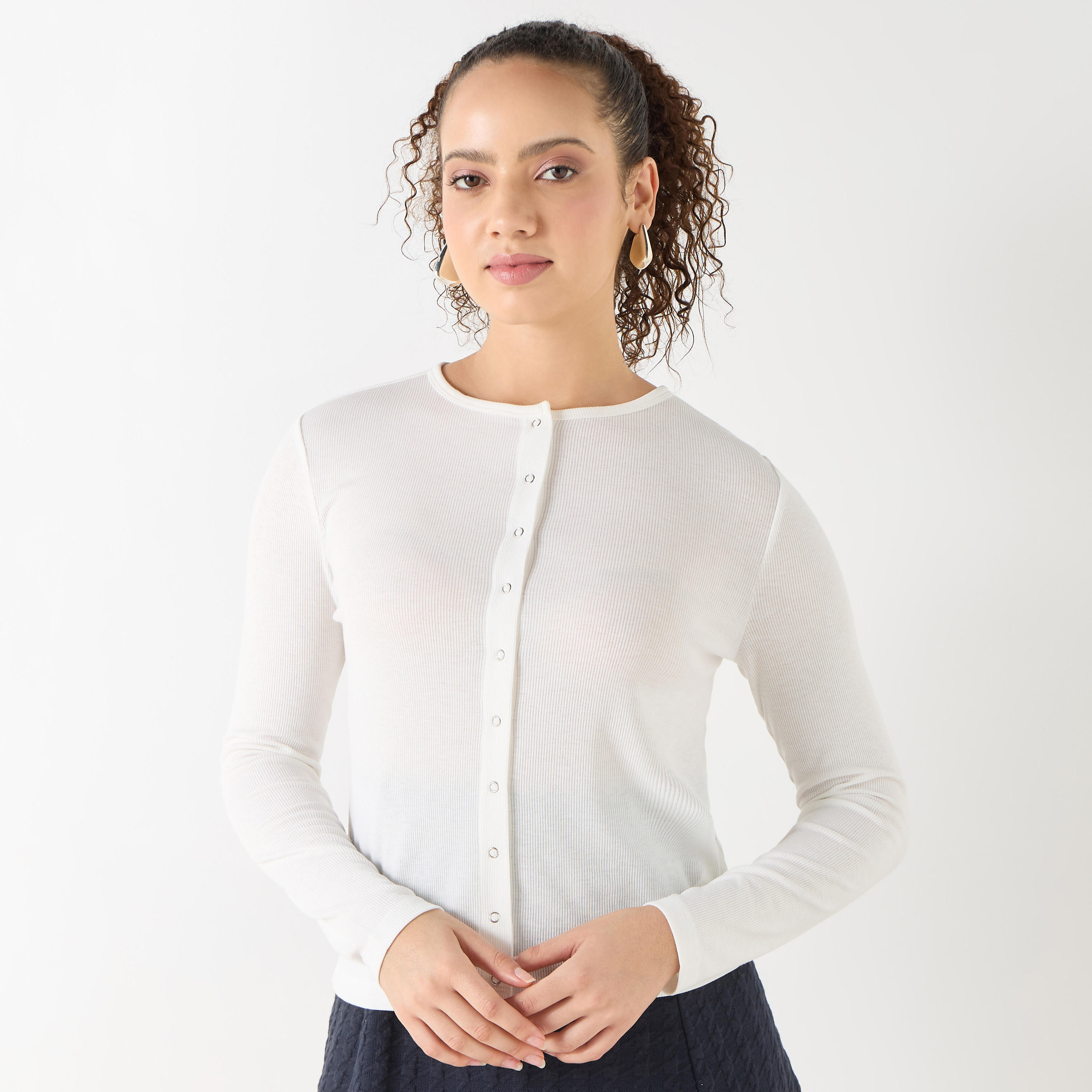 قميص قطن مضلع بأكمام طويلة وإغلاق أزرار-women-clothing-shirtsandblouses-shirts-image-9