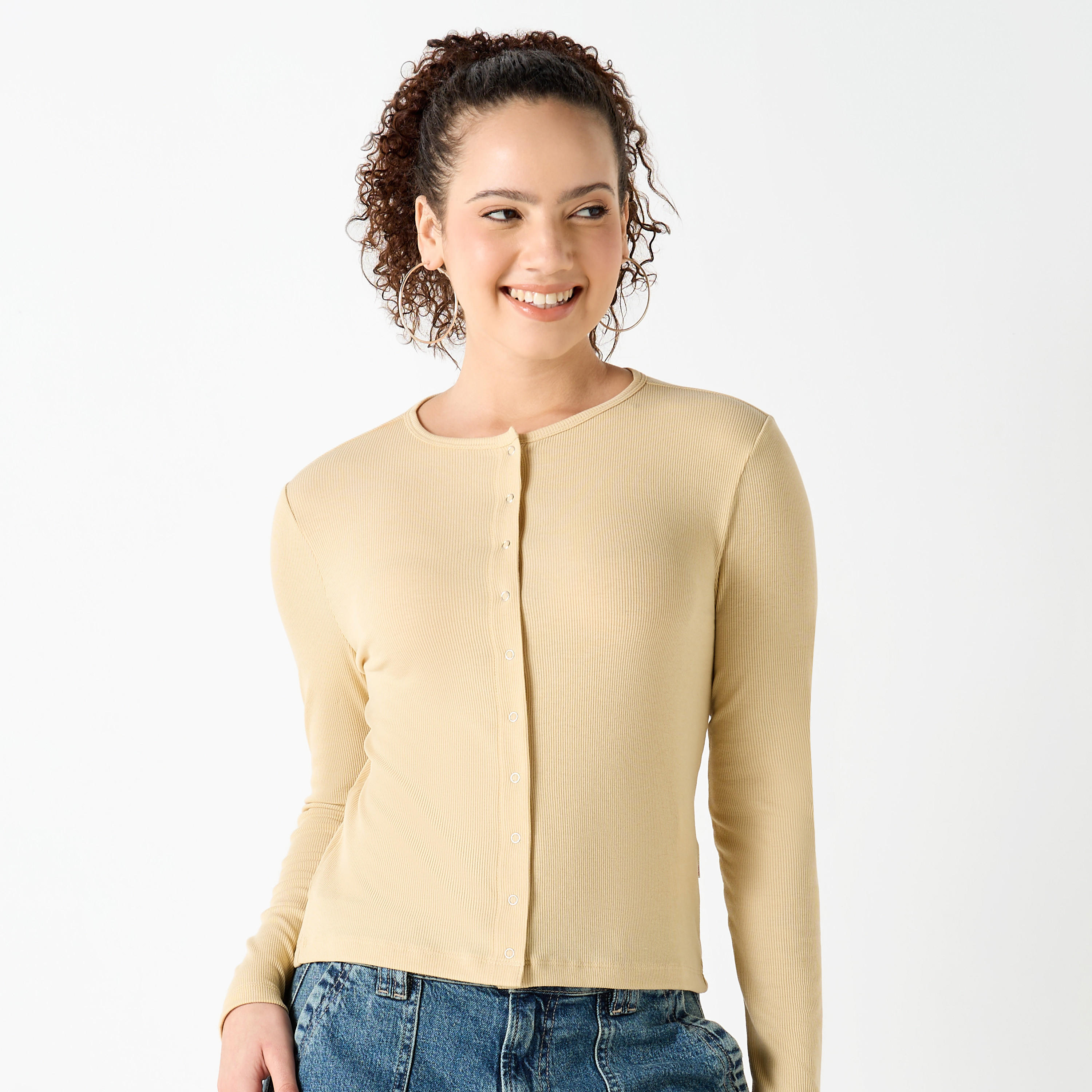 قميص قطن مضلع بأكمام طويلة وإغلاق أزرار-women-clothing-shirtsandblouses-shirts-image-5
