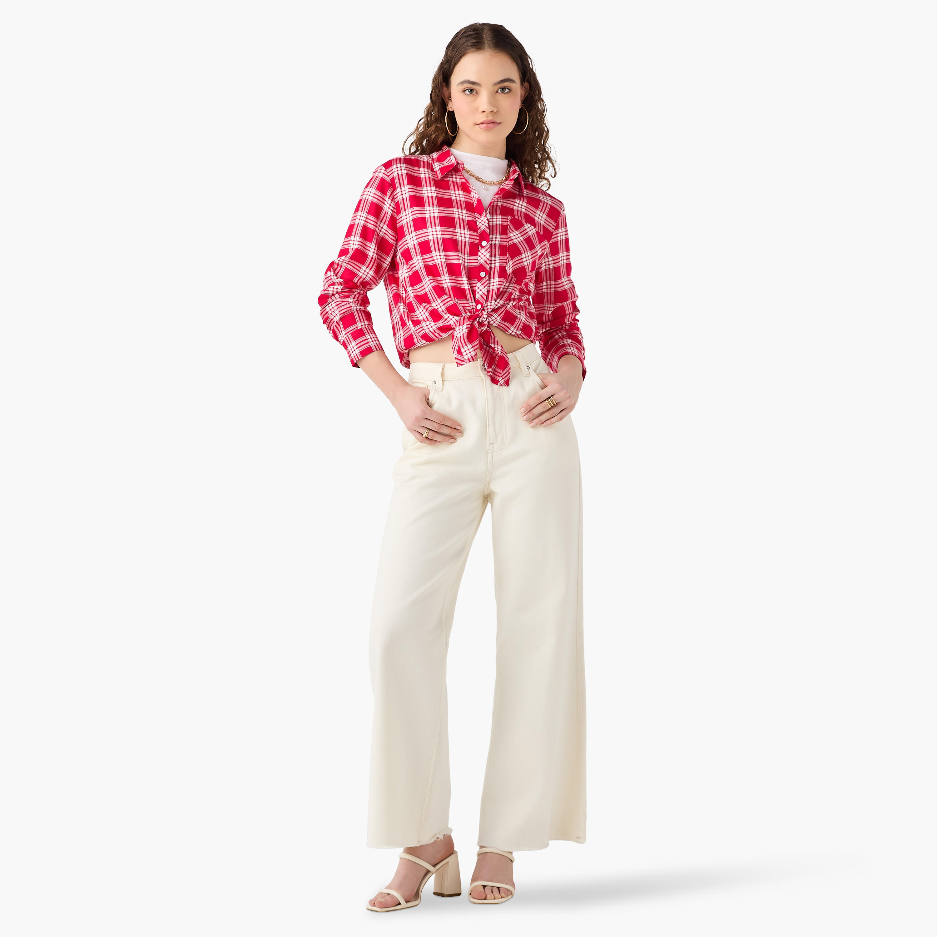 Lee Cooper Regular Fit Checked Collared Shirt with Long Sleeves-women-clothing-shirtsandblouses-shirts-image-2
