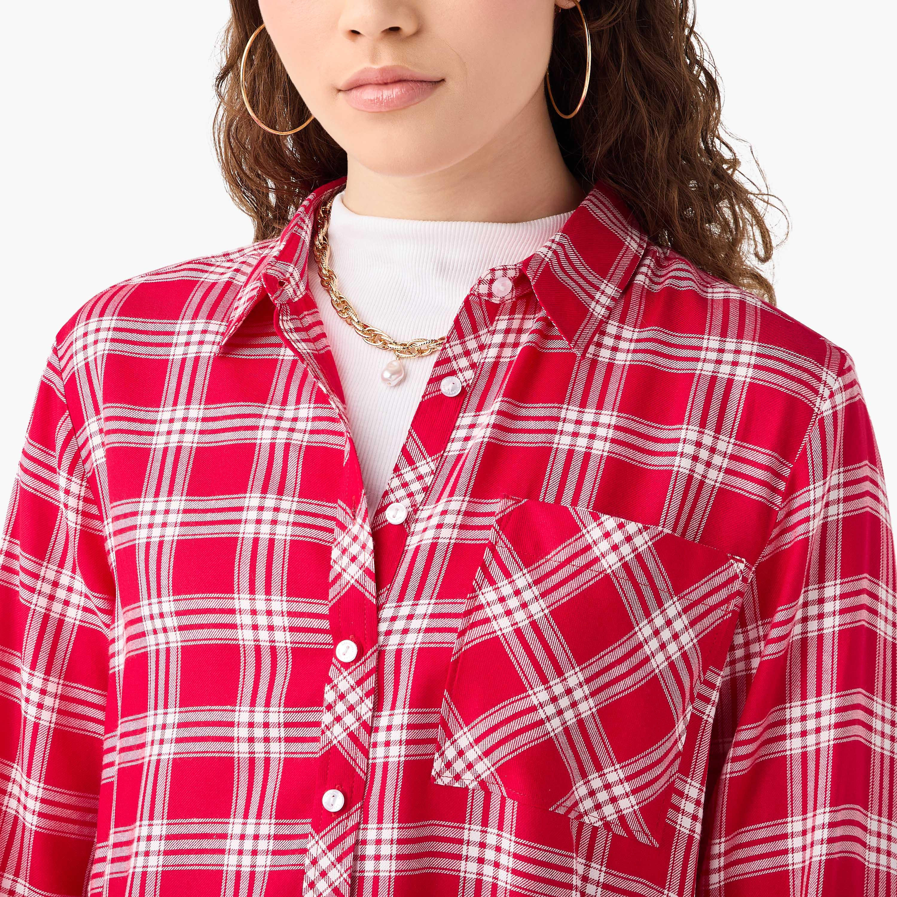 Lee Cooper Regular Fit Checked Collared Shirt with Long Sleeves-women-clothing-shirtsandblouses-shirts-image-4
