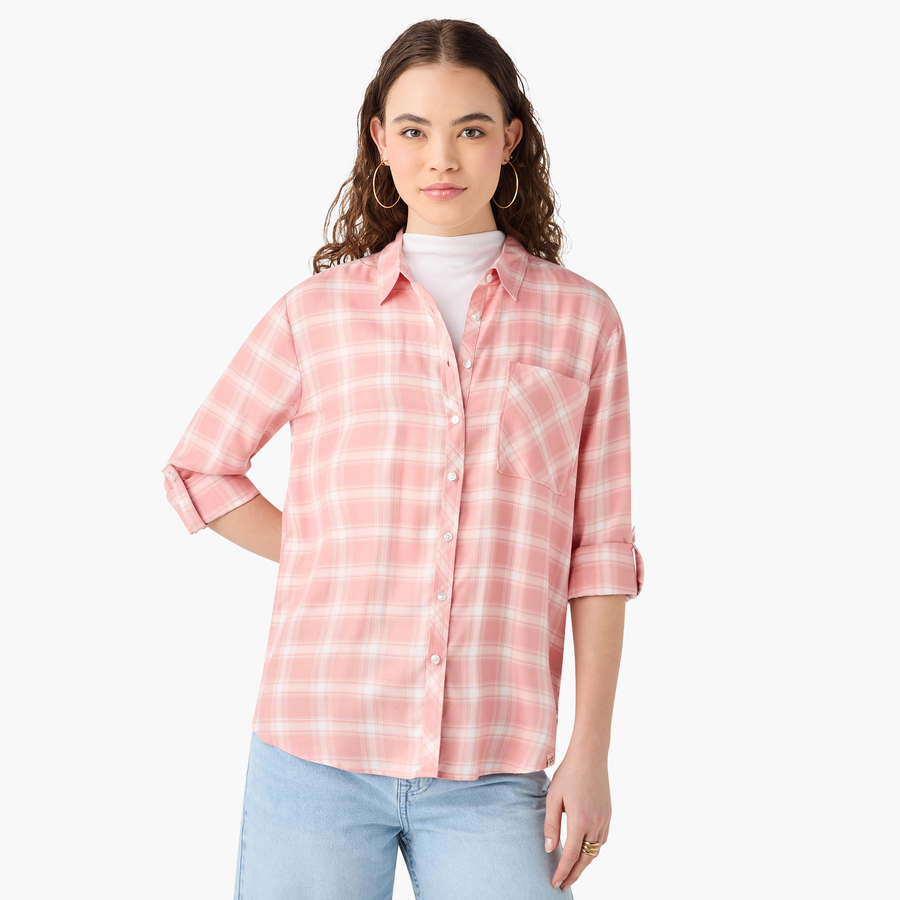 Lee Cooper Regular Fit Checked Collared Shirt with Long Sleeves-women-clothing-shirtsandblouses-shirts-image-1