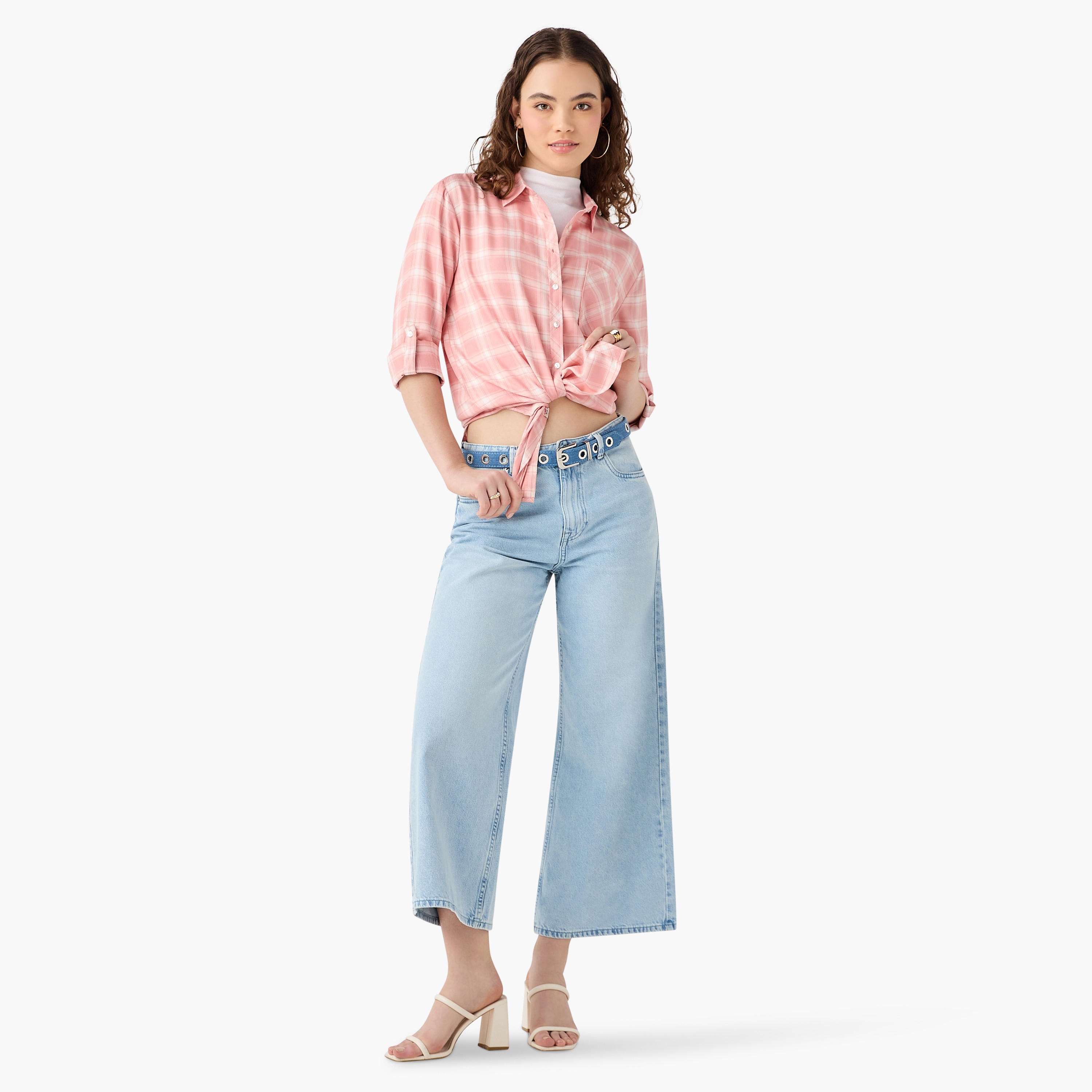 Lee Cooper Regular Fit Checked Collared Shirt with Long Sleeves-women-clothing-shirtsandblouses-shirts-image-2