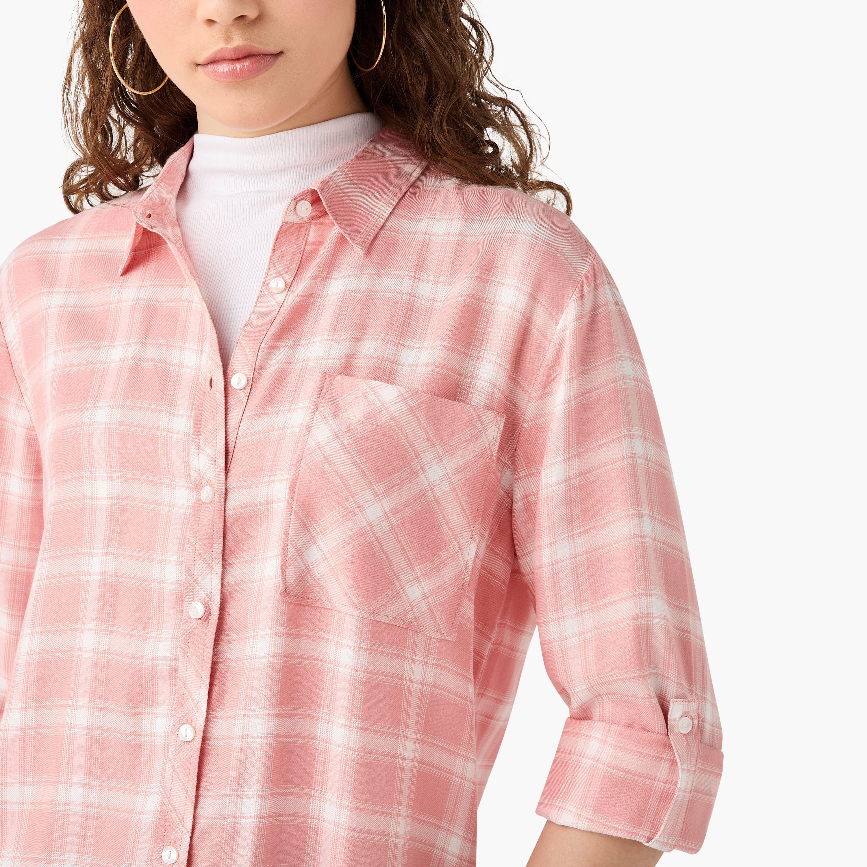 Lee Cooper Regular Fit Checked Collared Shirt with Long Sleeves-women-clothing-shirtsandblouses-shirts-image-4