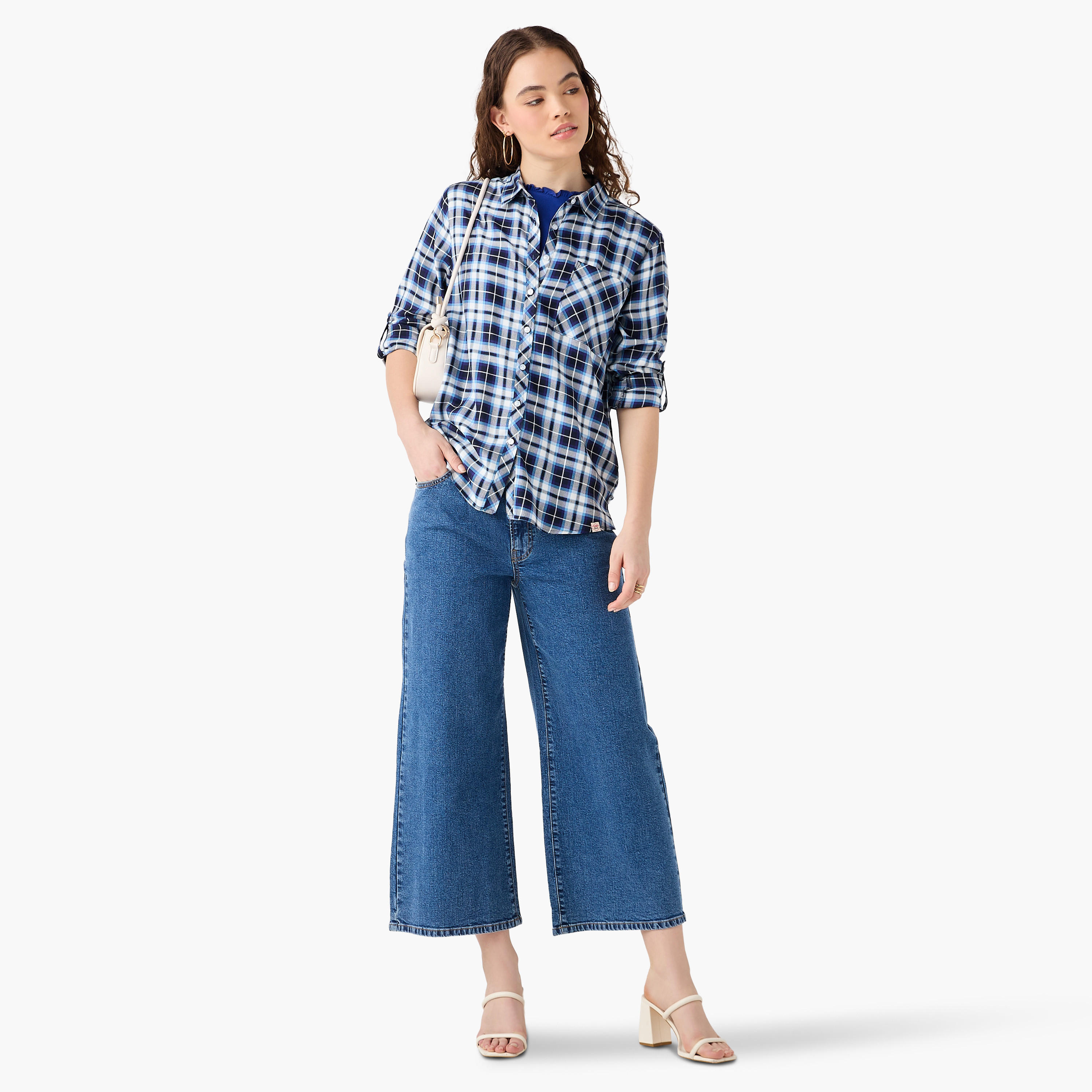 Lee Cooper Regular Fit Checked Collared Shirt with Long Sleeves-women-clothing-shirtsandblouses-shirts-image-2