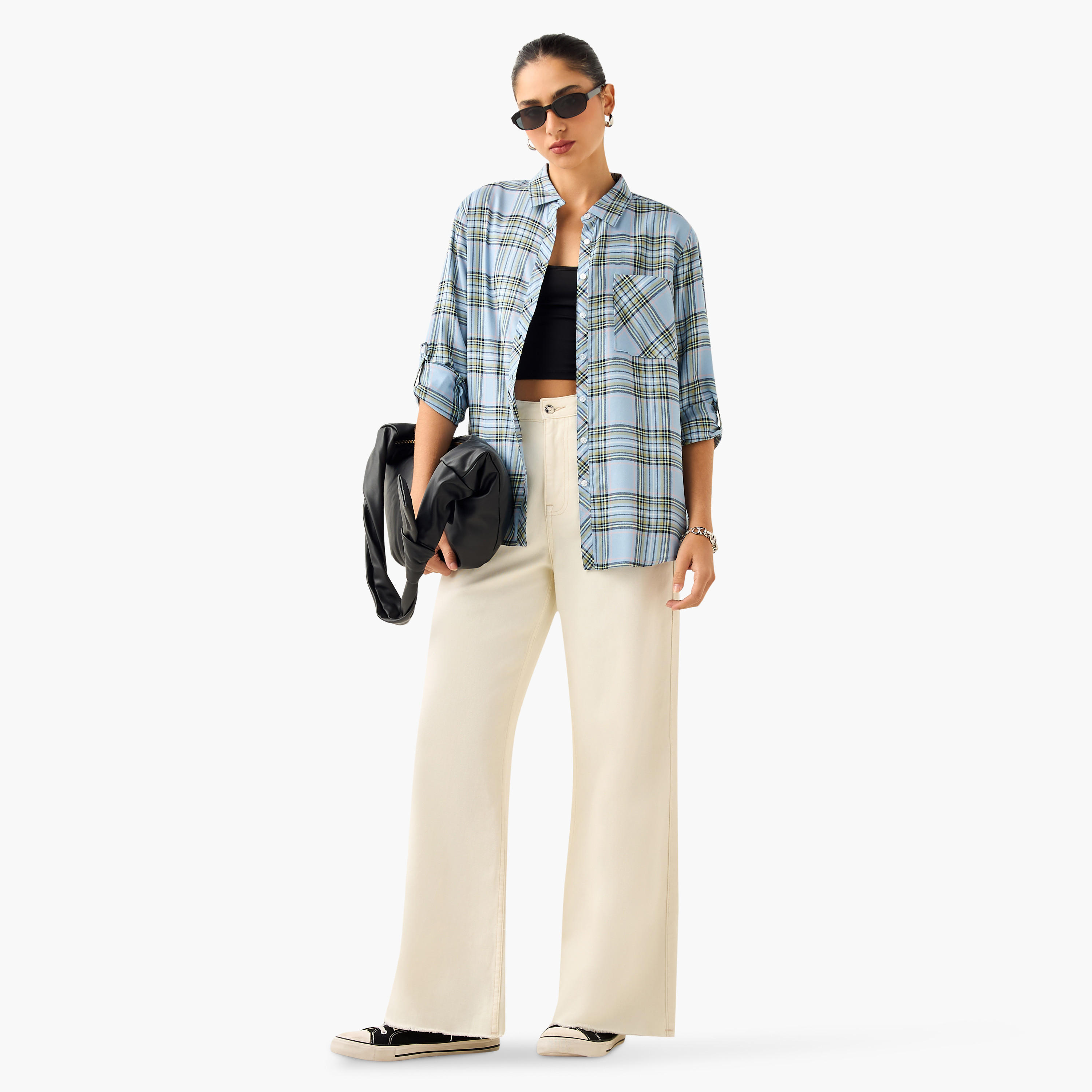 Lee Cooper Regular Fit Checked Collared Shirt with Long Sleeves-women-clothing-shirtsandblouses-shirts-image-2