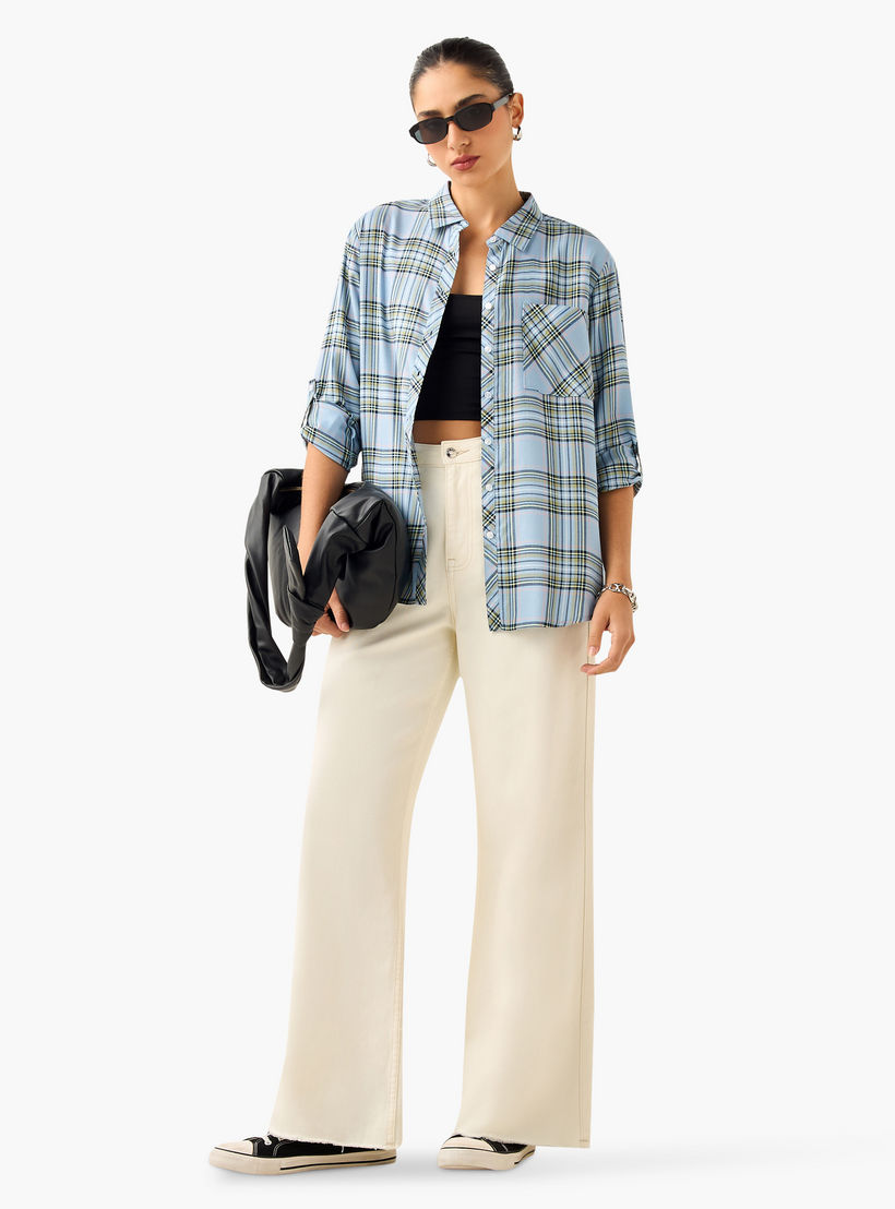 Lee Cooper Regular Fit Checked Collared Shirt with Long Sleeves-women-clothing-shirtsandblouses-shirts-image-2