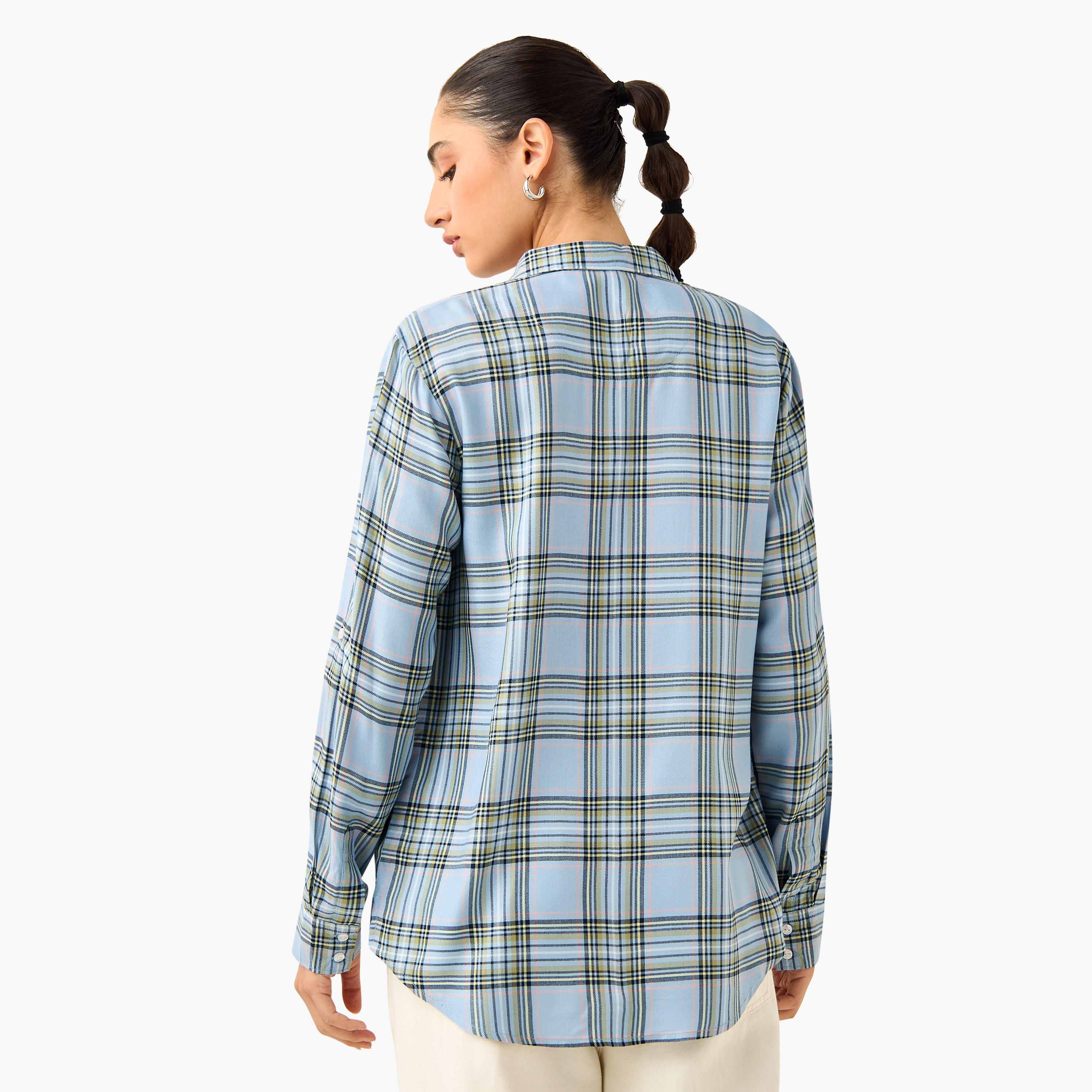 Lee Cooper Regular Fit Checked Collared Shirt with Long Sleeves-women-clothing-shirtsandblouses-shirts-image-3