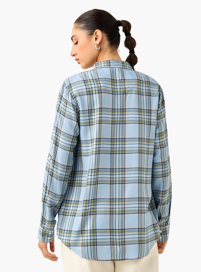 Lee Cooper Regular Fit Checked Collared Shirt with Long Sleeves-women-clothing-shirtsandblouses-shirts-image-3