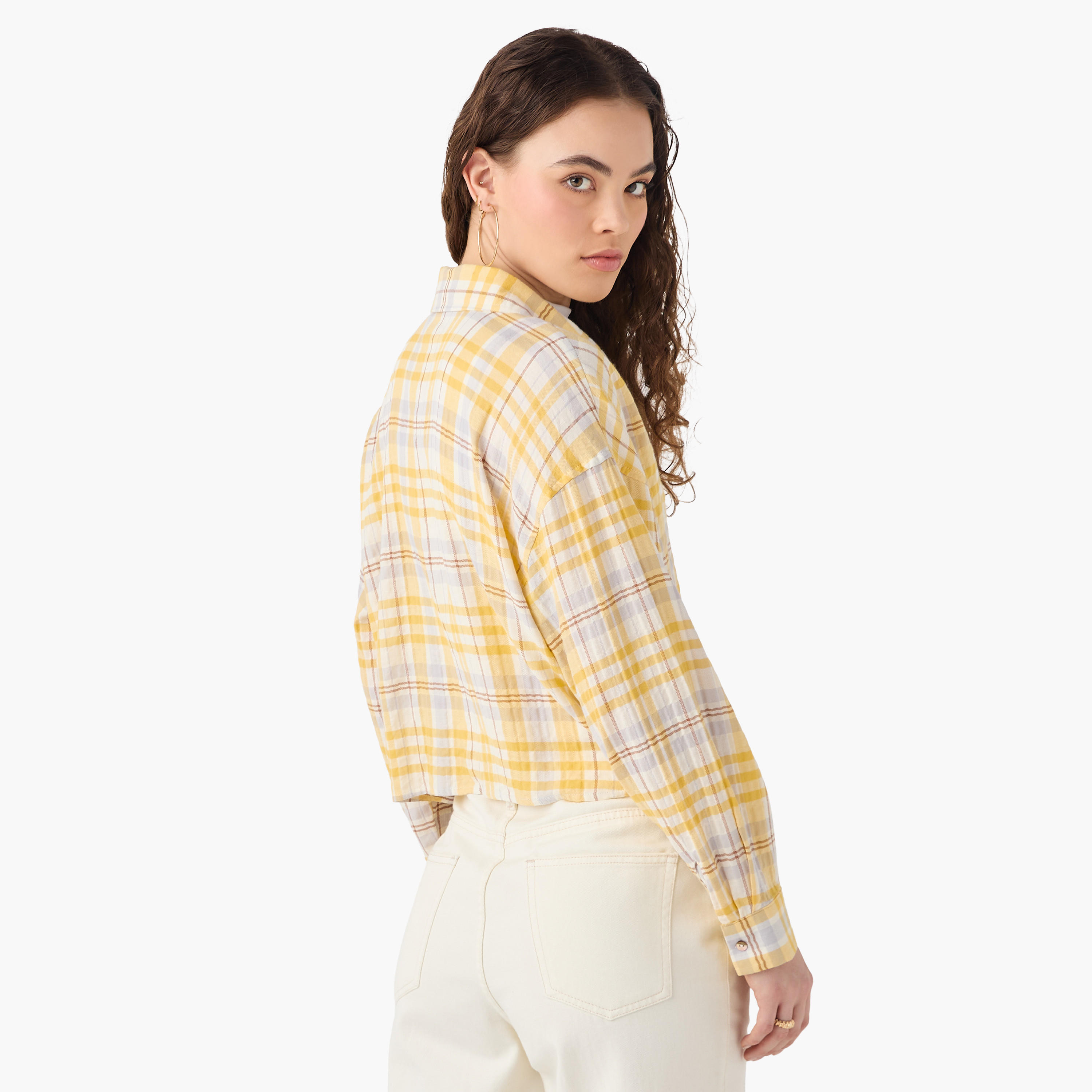 تيشيرت قصير كاروهات بأكمام طويلة وقصة عادية من لي كوبر-women-clothing-shirtsandblouses-shirts-image-8