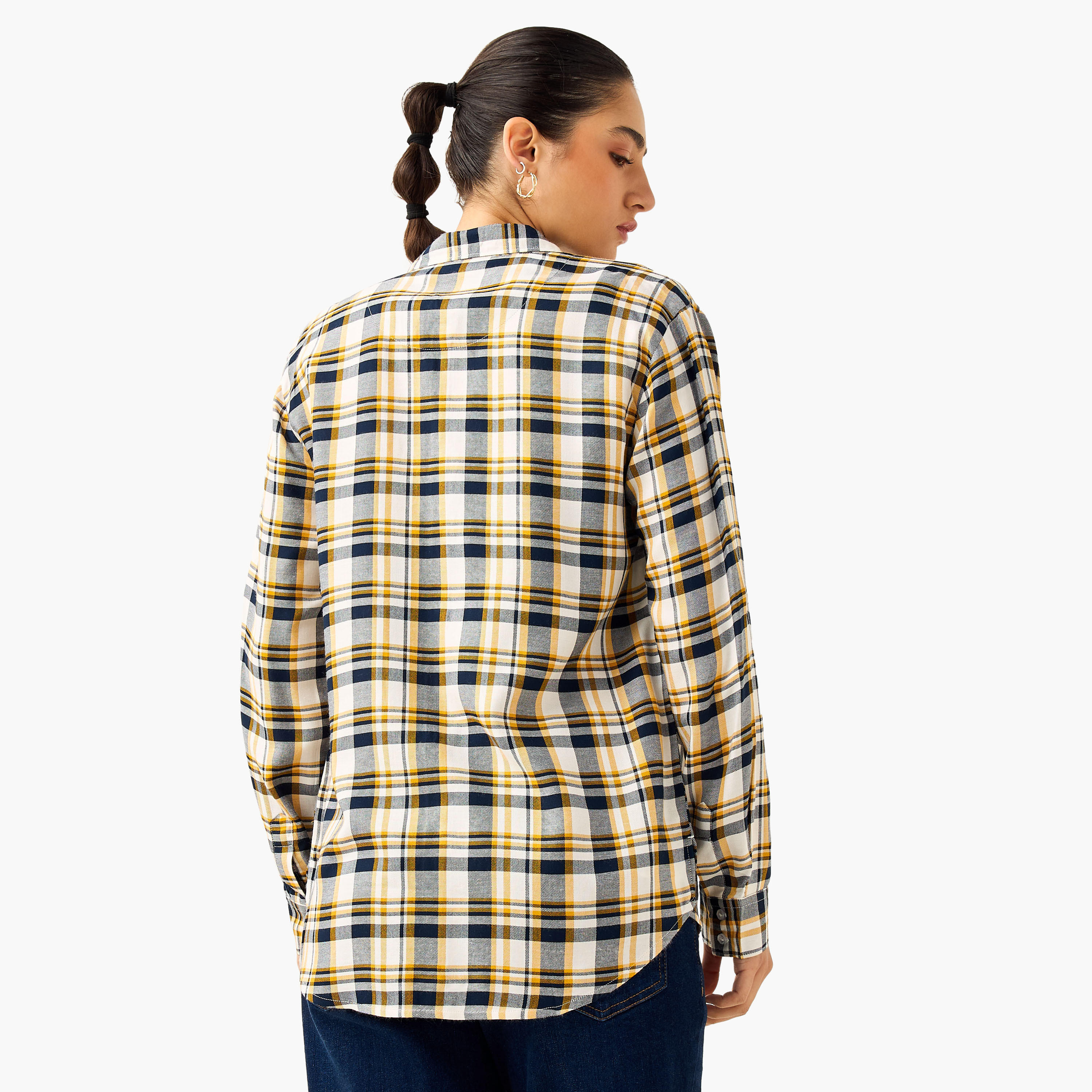 قميص كاروهات بياقة وأكمام طويلة وقصة عادية من لي كوبر-women-clothing-shirtsandblouses-shirts-image-4