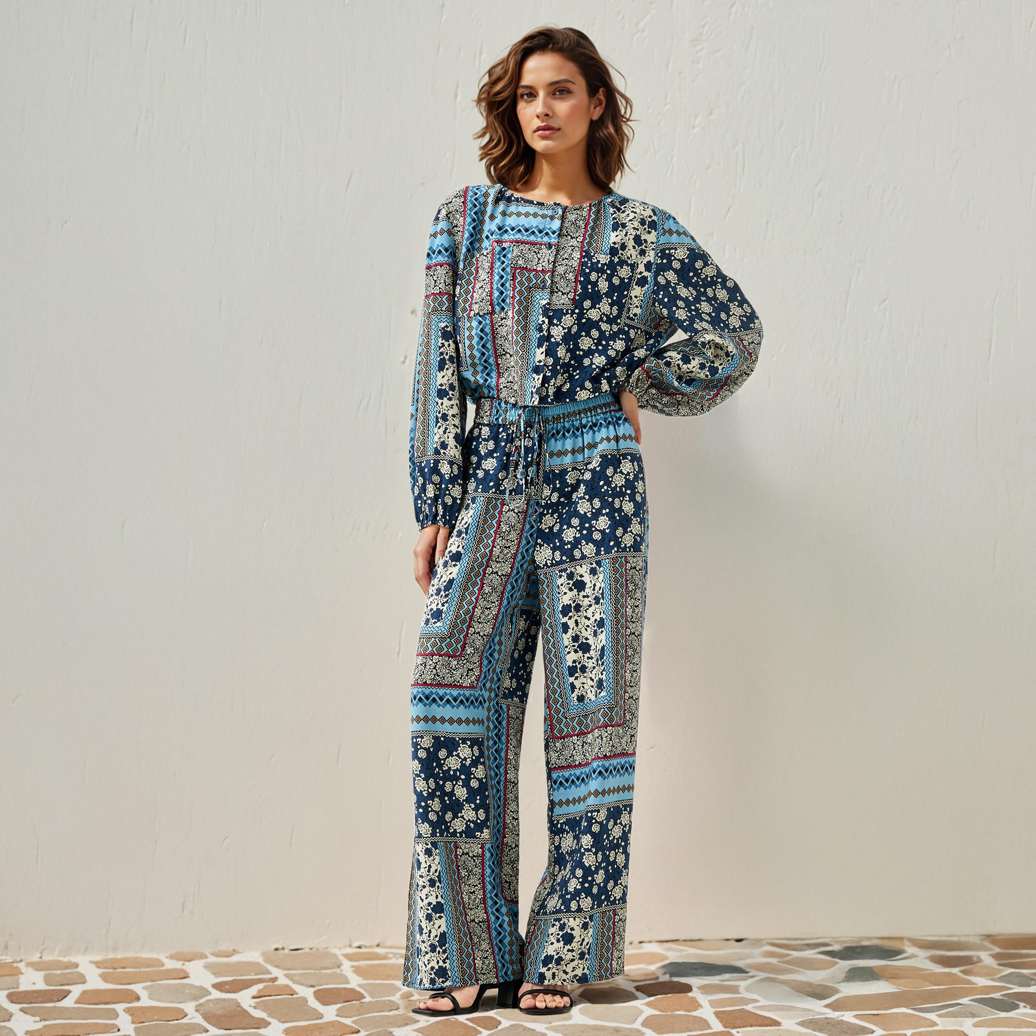 Lee Cooper All-Over Print Top with Long Sleeves and Tie-Up Detail-women-clothing-coordsets-image-3