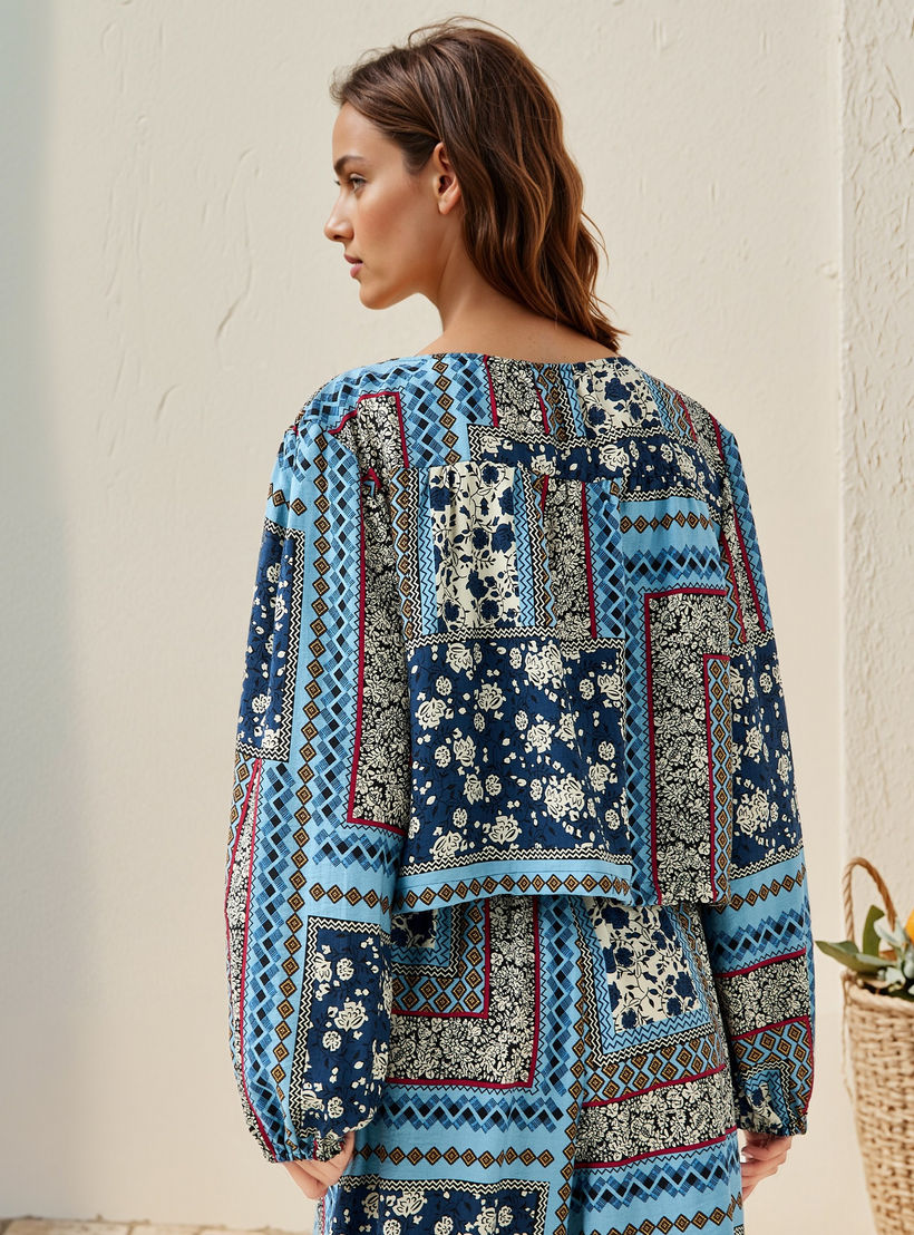 Lee Cooper All-Over Print Top with Long Sleeves and Tie-Up Detail-women-clothing-coordsets-image-4