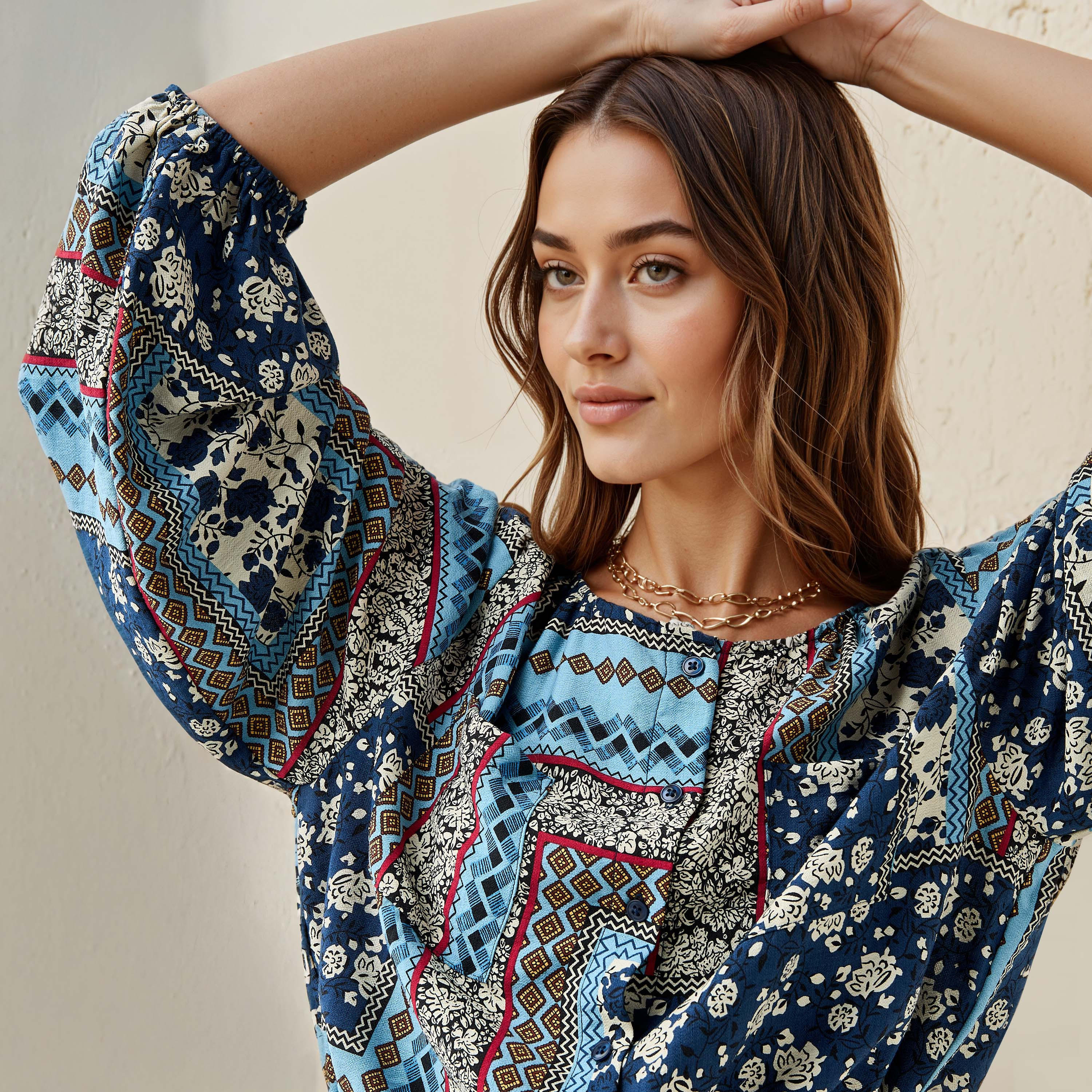 Lee Cooper All-Over Print Top with Long Sleeves and Tie-Up Detail-women-clothing-coordsets-image-5