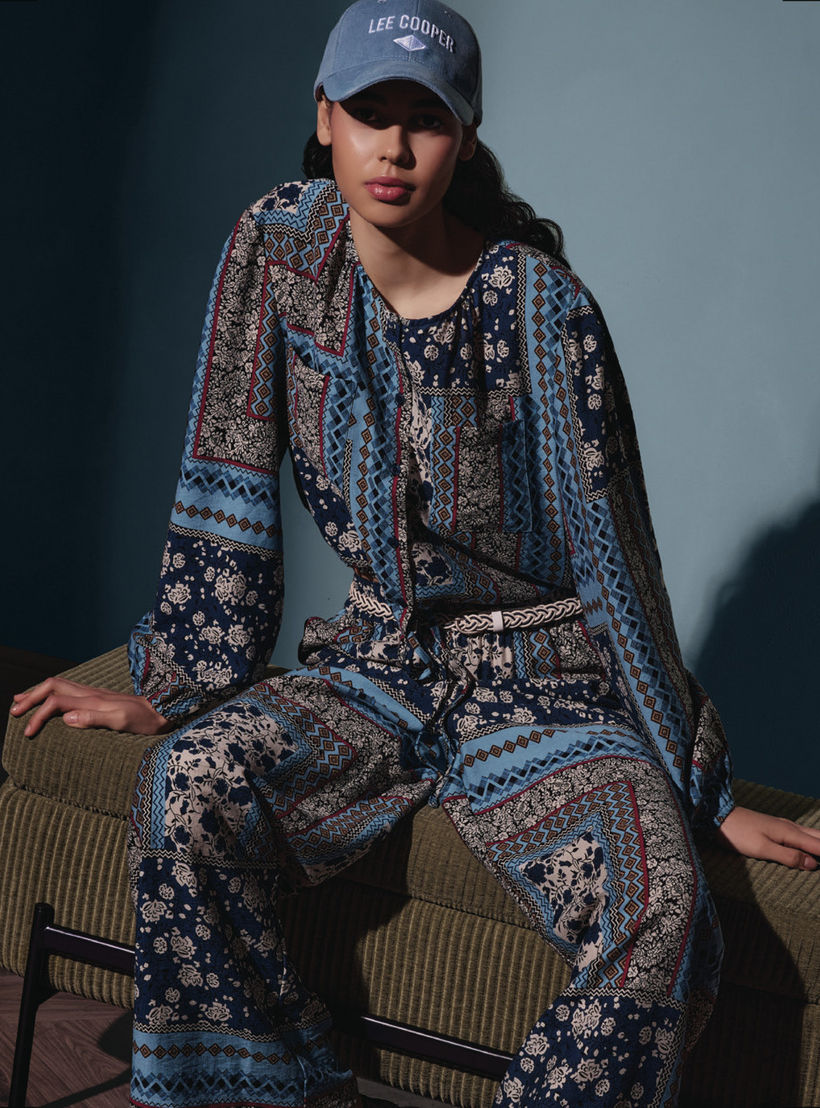 Lee Cooper All-Over Print Top with Long Sleeves and Tie-Up Detail-women-clothing-coordsets-image-1