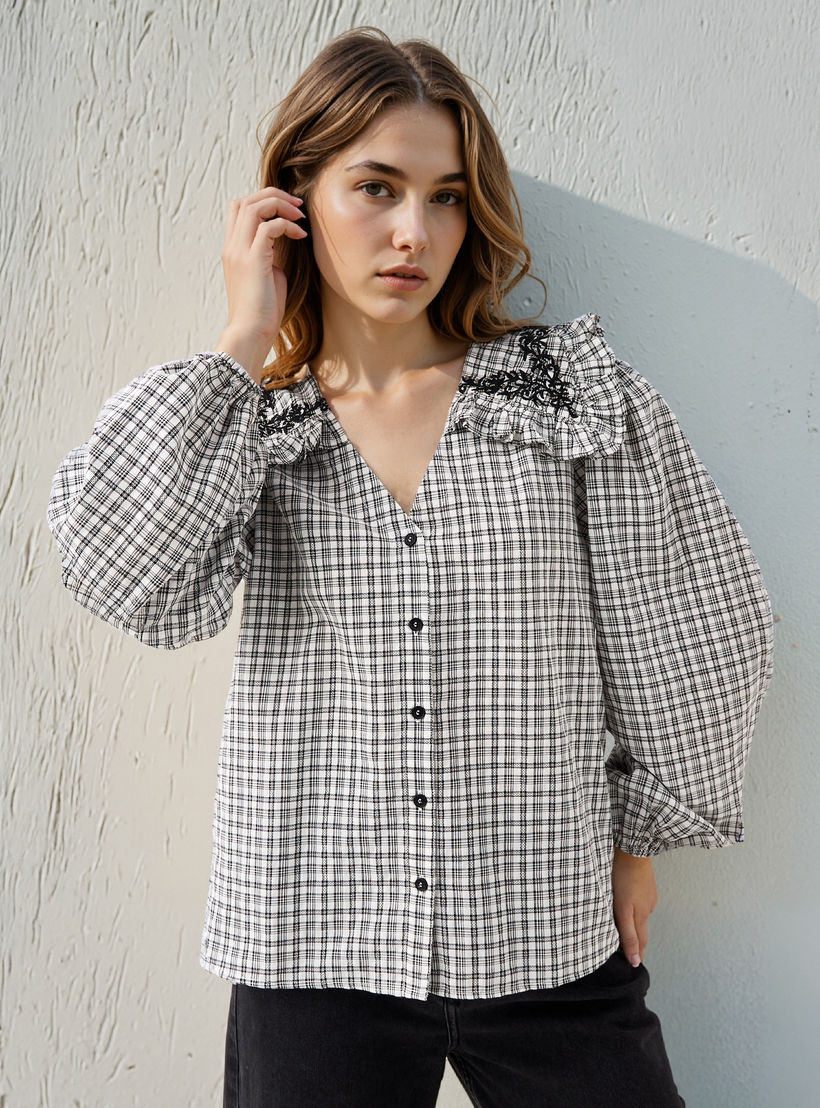 Lee Cooper Checked and Embellished Top-women-clothing-shirtsandblouses-blouses-image-1