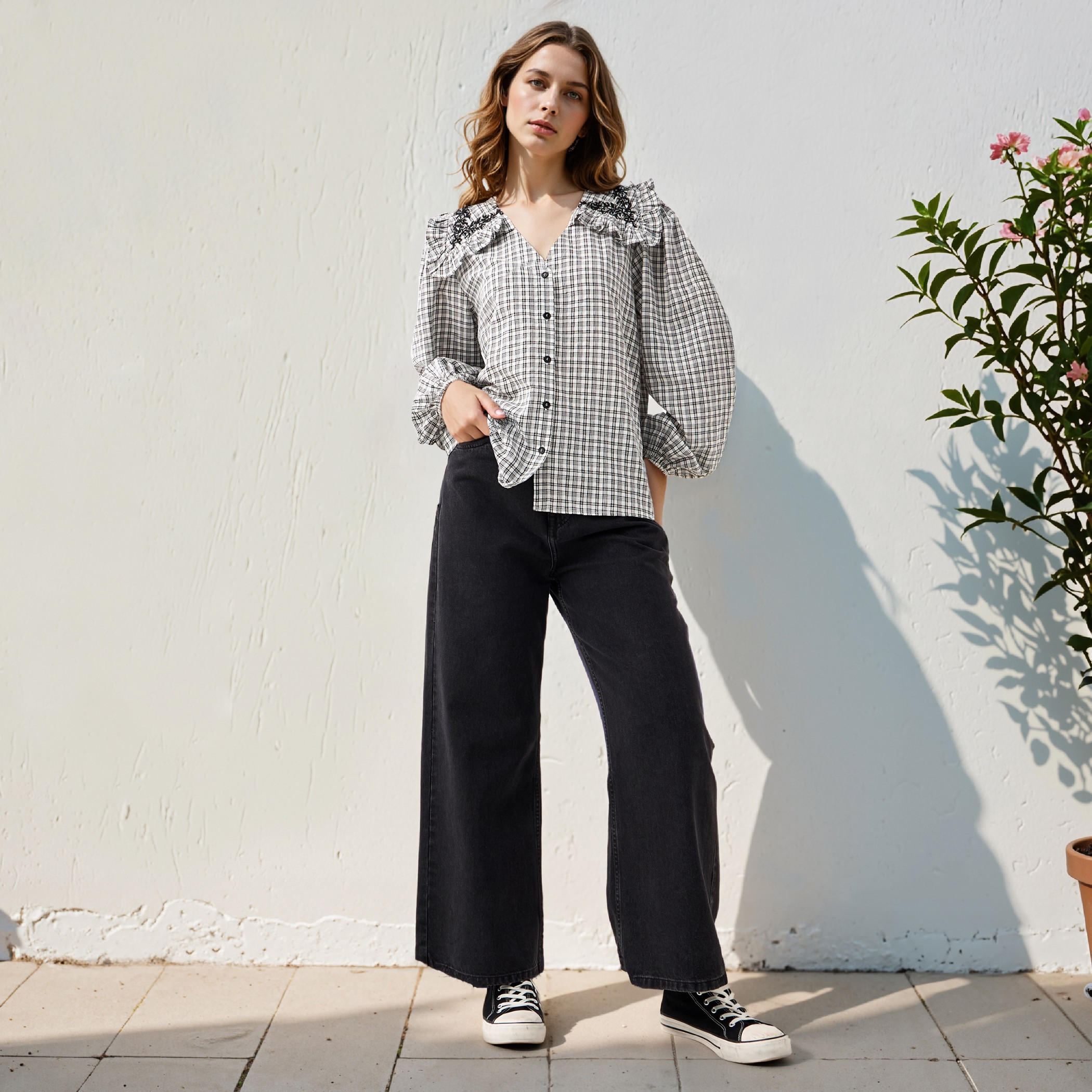 Lee Cooper Checked and Embellished Top-women-clothing-shirtsandblouses-blouses-image-2
