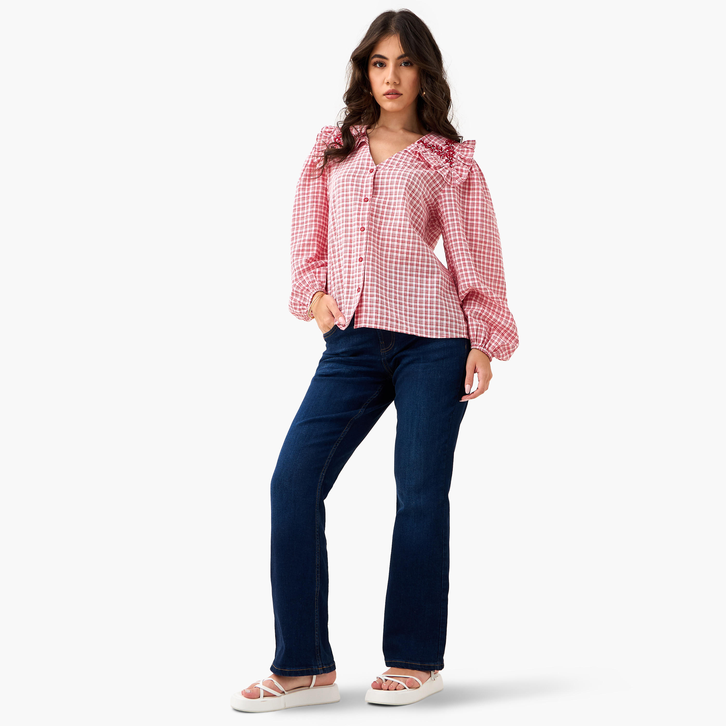 Lee Cooper Checked and Embellished Top-women-clothing-shirtsandblouses-blouses-image-2