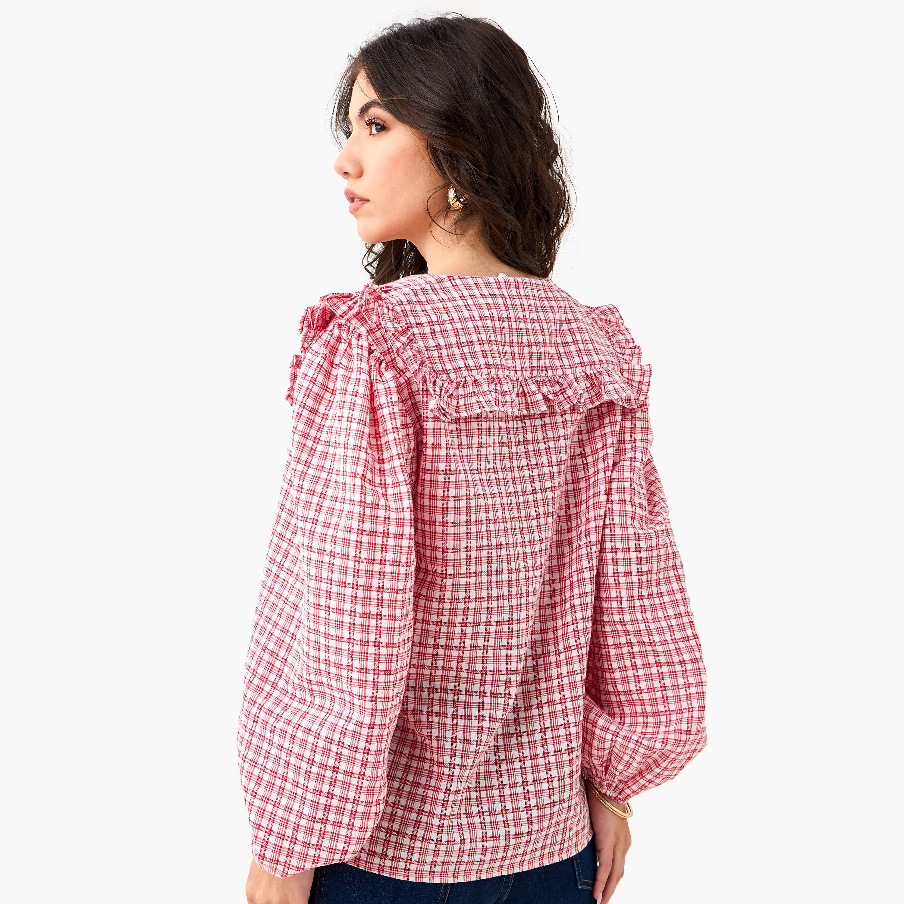 Lee Cooper Checked and Embellished Top-women-clothing-shirtsandblouses-blouses-image-3