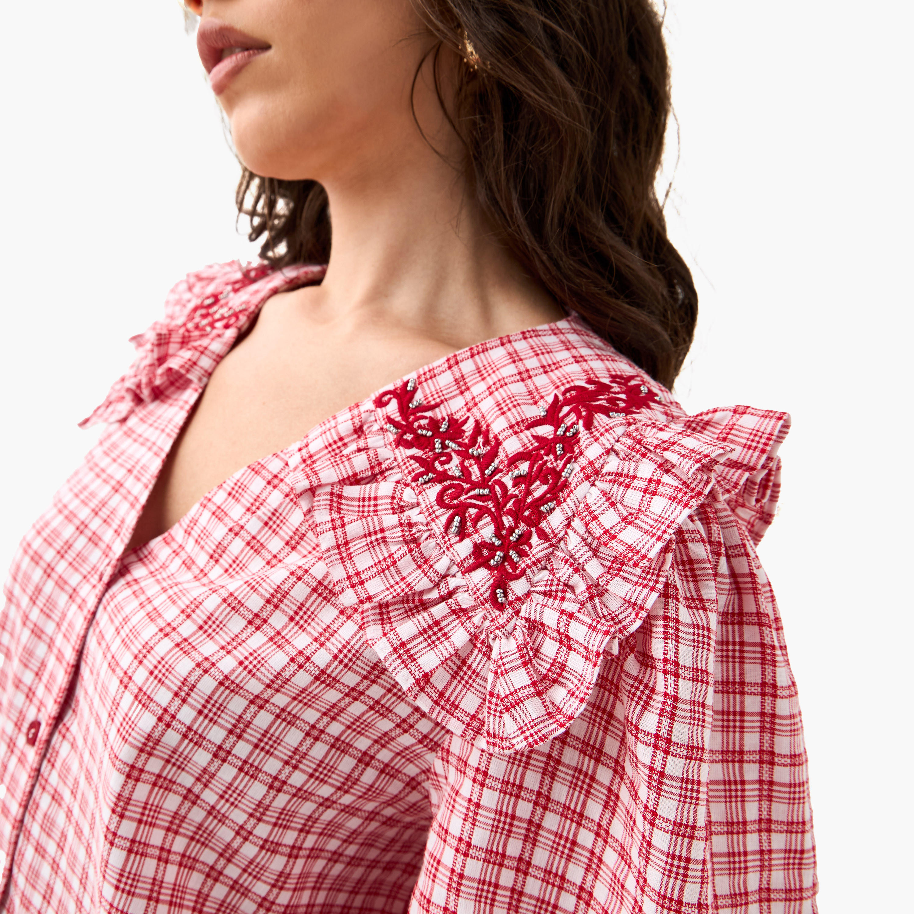 Lee Cooper Checked and Embellished Top-women-clothing-shirtsandblouses-blouses-image-4