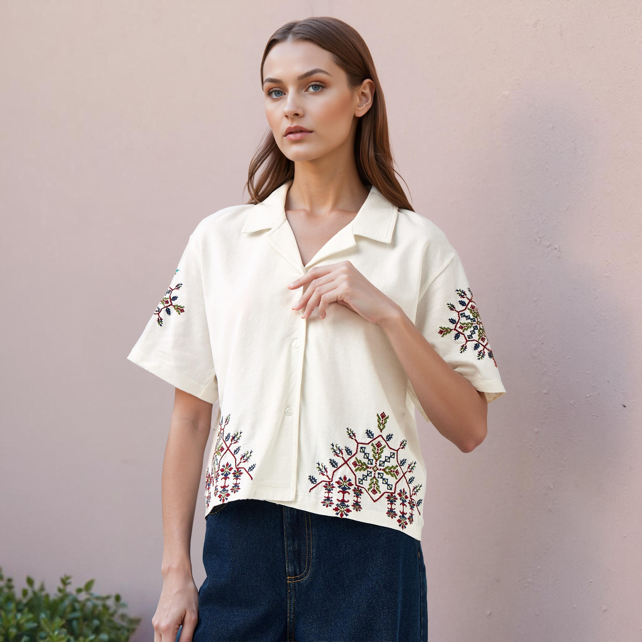 Lee Cooper Relaxed Fit Embroidered Shirt-women-clothing-shirtsandblouses-shirts-image-1