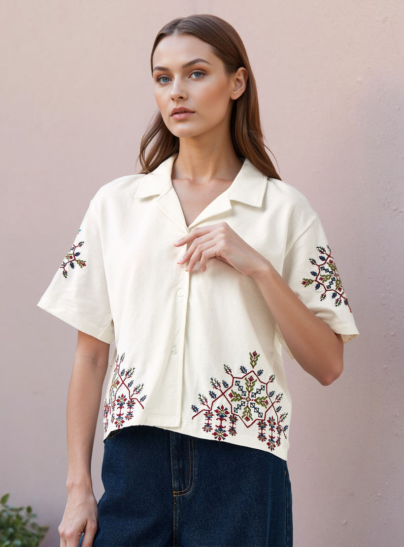Lee Cooper Relaxed Fit Embroidered Shirt-women-clothing-shirtsandblouses-shirts-image-1