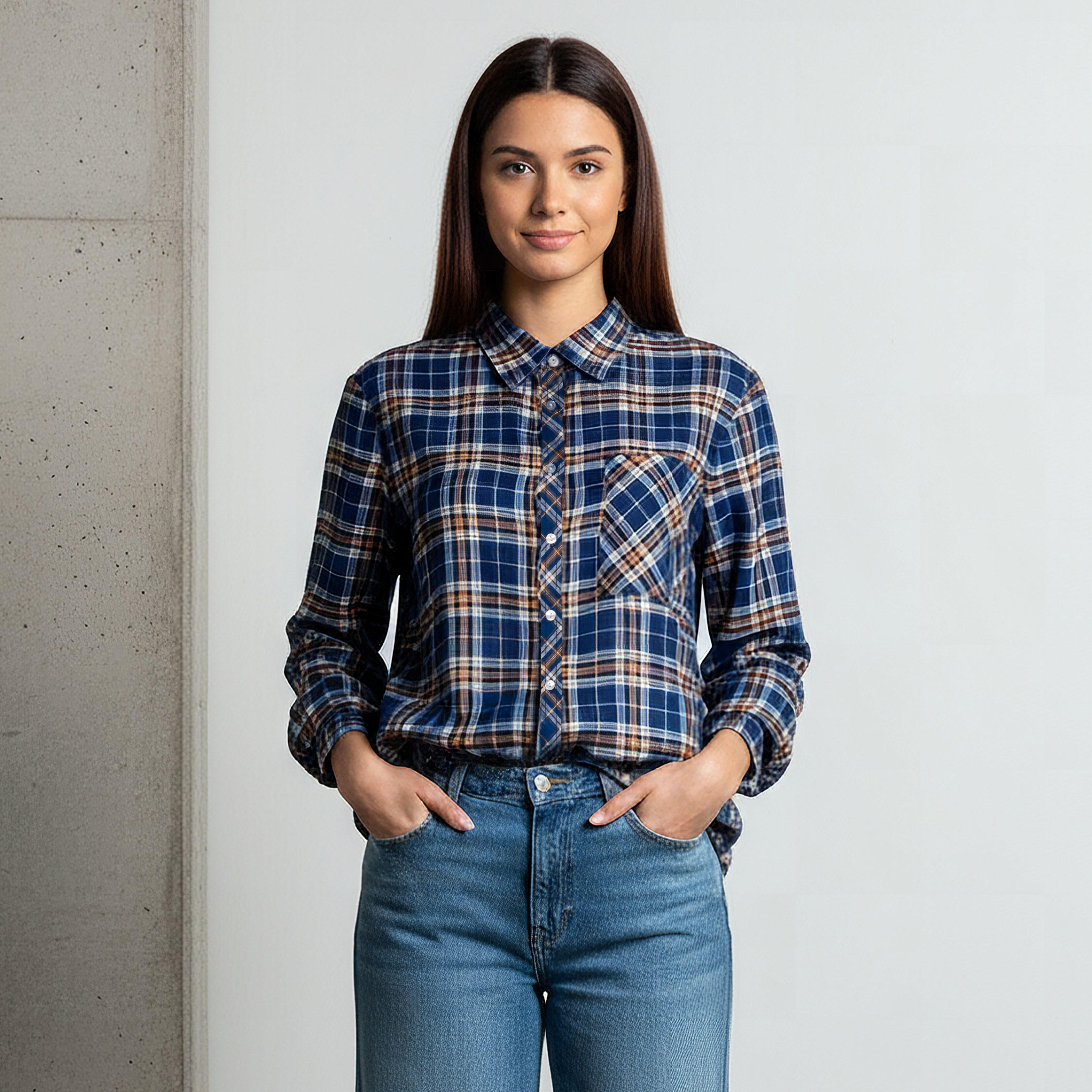 قميص كاروهات بقصة عادية من لي كوبر-women-clothing-shirtsandblouses-shirts-image-4