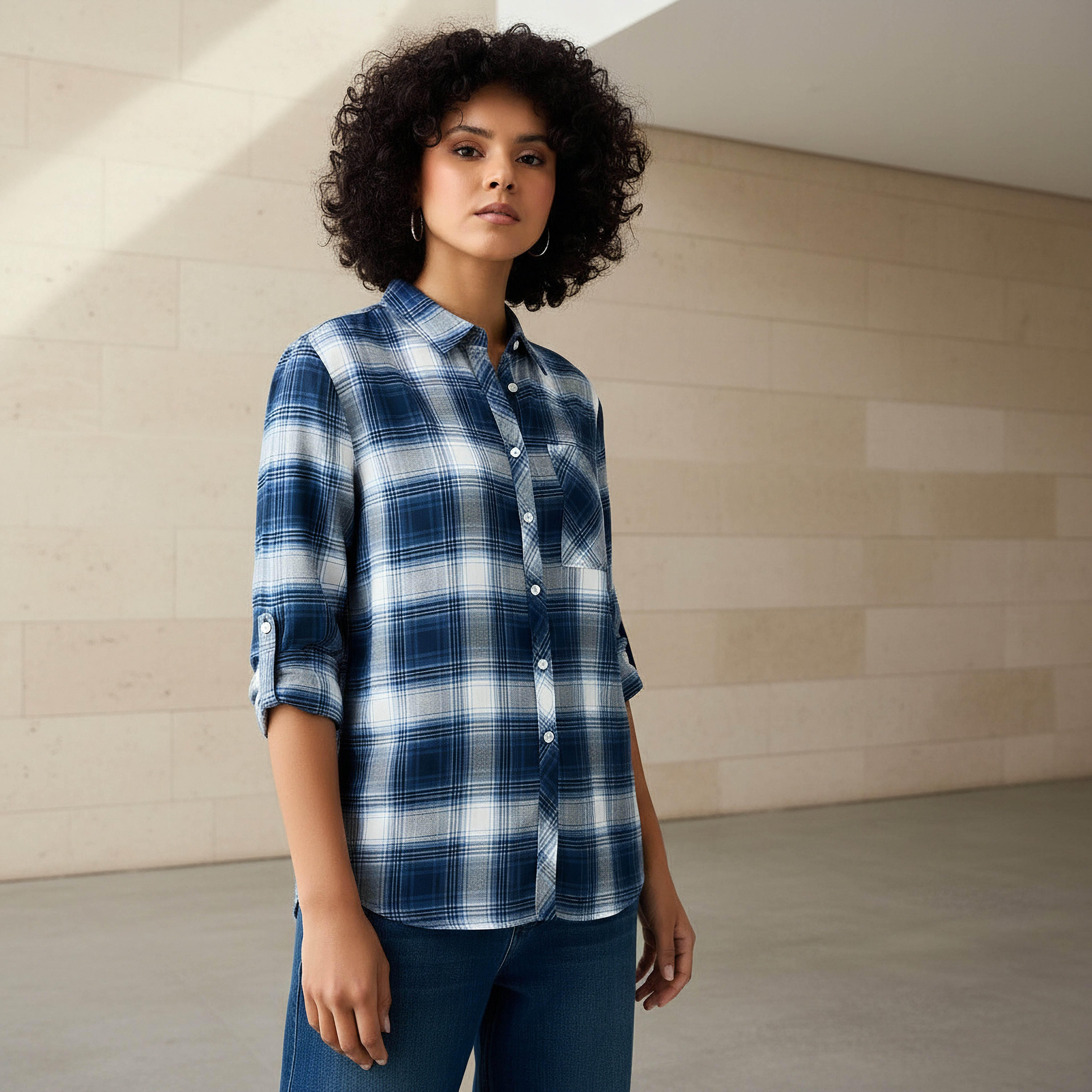 Lee Cooper Regular Fit Checked Shirt-women-clothing-shirtsandblouses-shirts-image-1