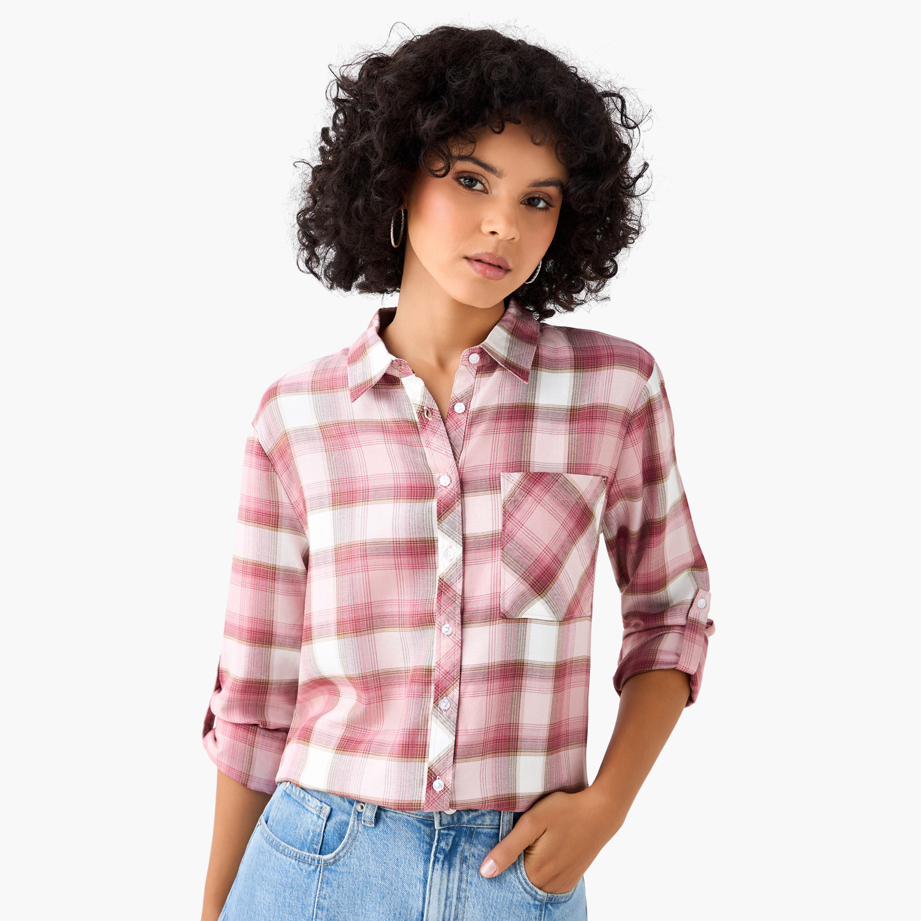 قميص كاروهات بقصة عادية من لي كوبر-women-clothing-shirtsandblouses-shirts-image-1