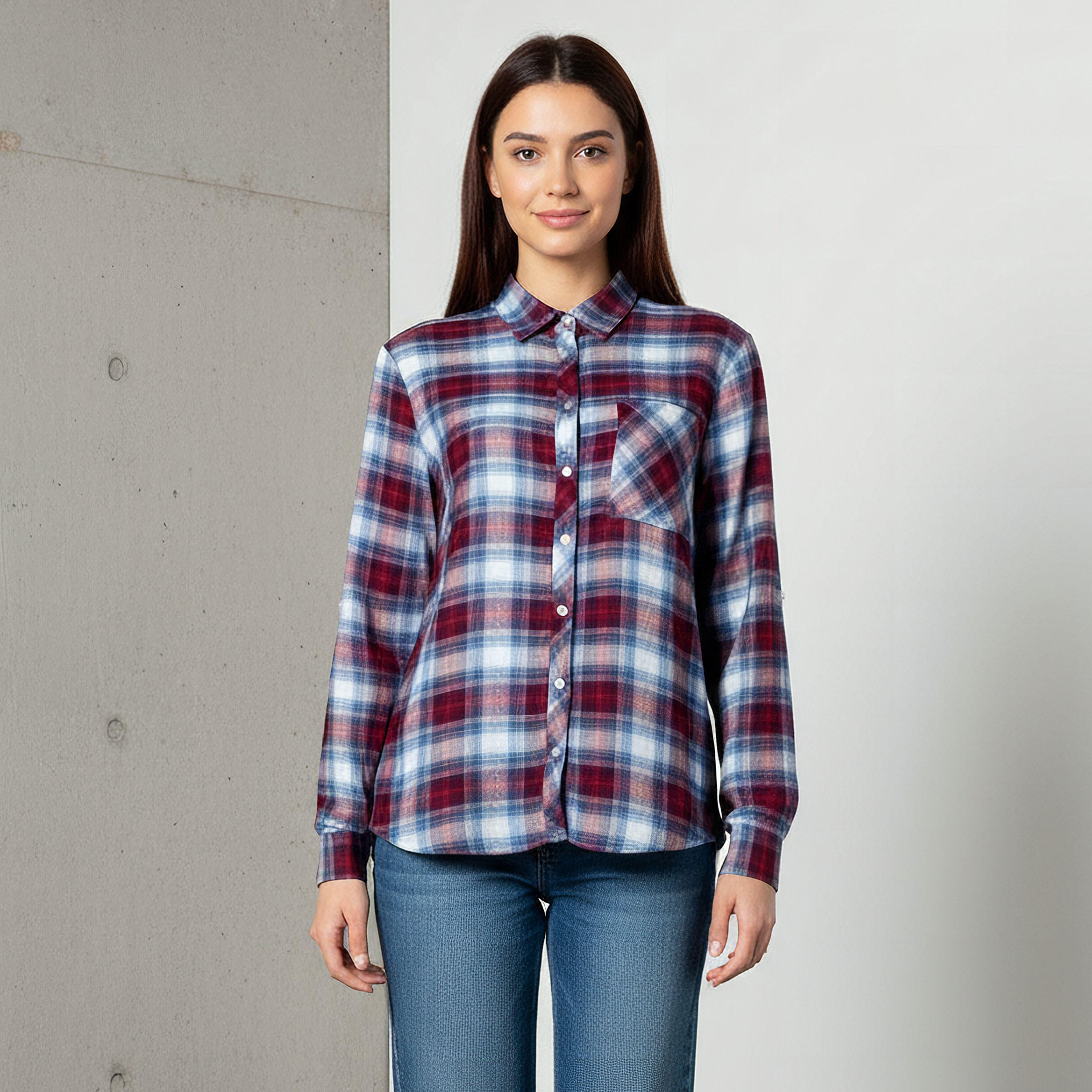 Lee Cooper Regular Fit Checked Shirt-women-clothing-shirtsandblouses-shirts-image-1