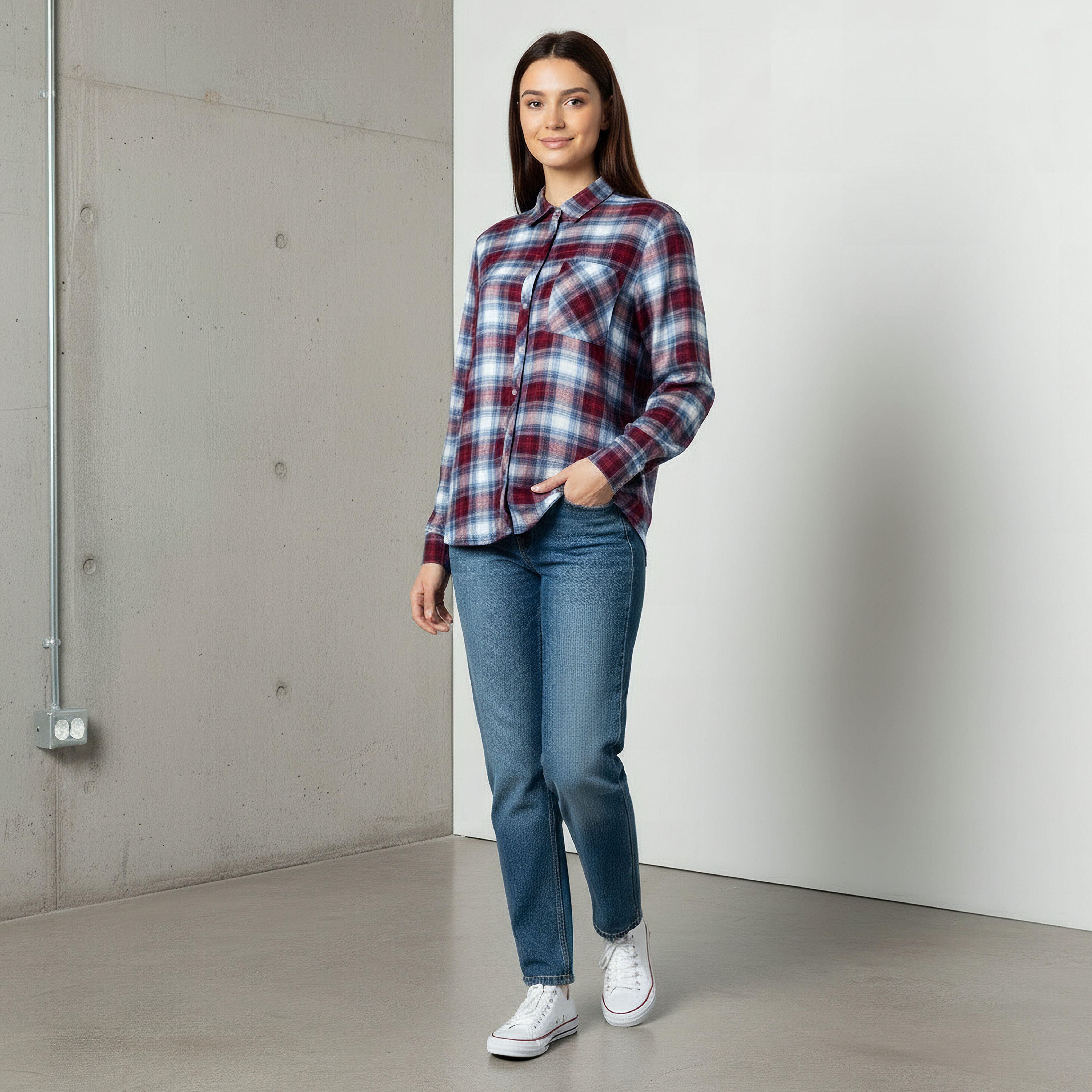 قميص كاروهات بقصة عادية من لي كوبر-women-clothing-shirtsandblouses-shirts-image-2