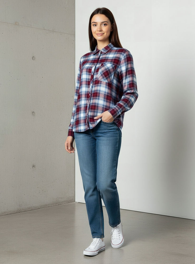 قميص كاروهات بقصة عادية من لي كوبر-women-clothing-shirtsandblouses-shirts-image-2