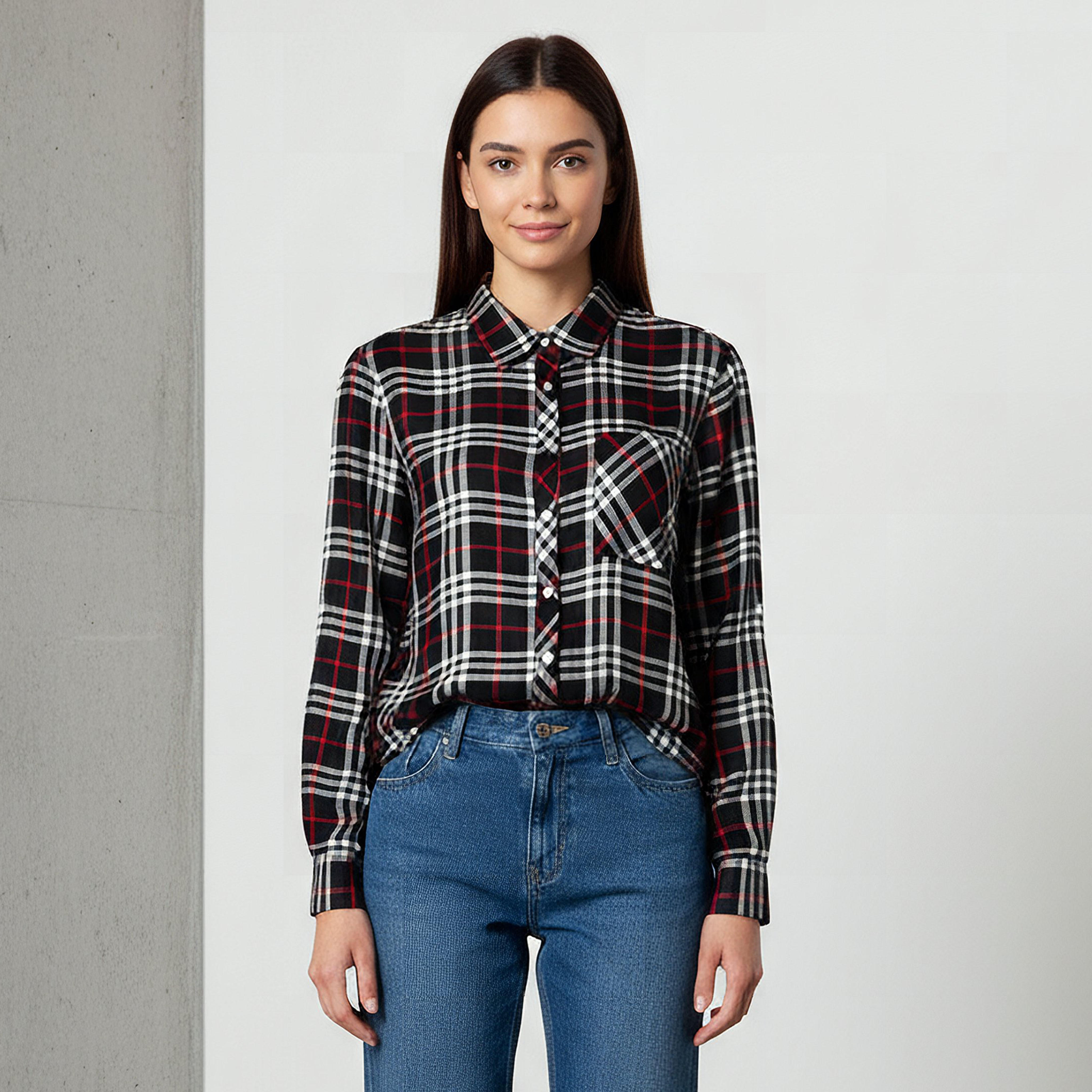 Lee Cooper Regular Fit Checked Shirt-women-clothing-shirtsandblouses-shirts-image-1