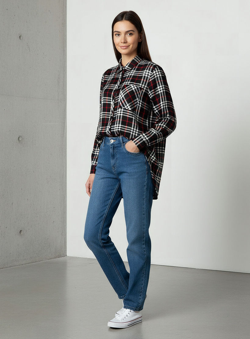 قميص كاروهات بقصة عادية من لي كوبر-women-clothing-shirtsandblouses-shirts-image-2