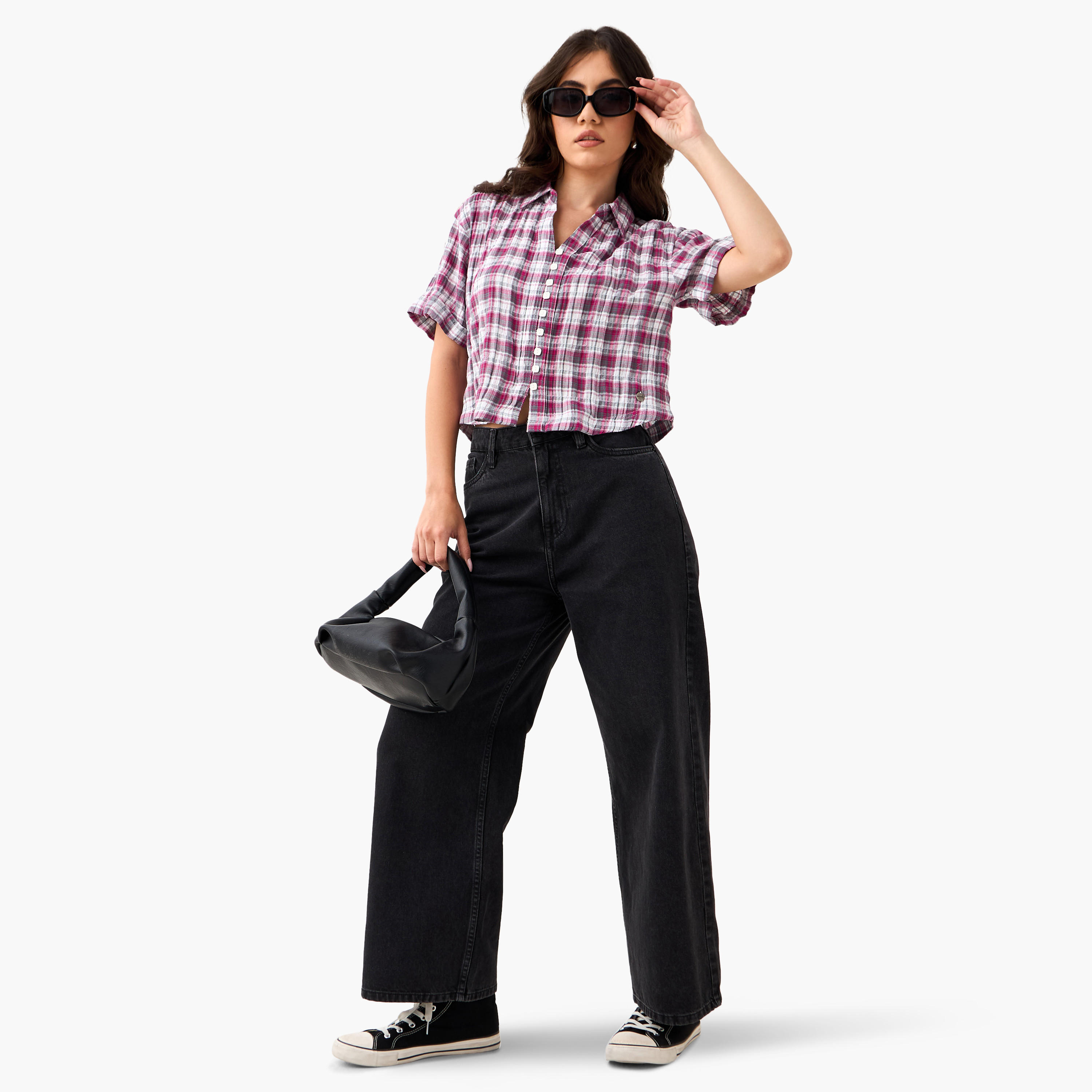 قميص كاروهات بقصة عادية وياقة من لي كوبر-women-clothing-shirtsandblouses-shirts-image-4