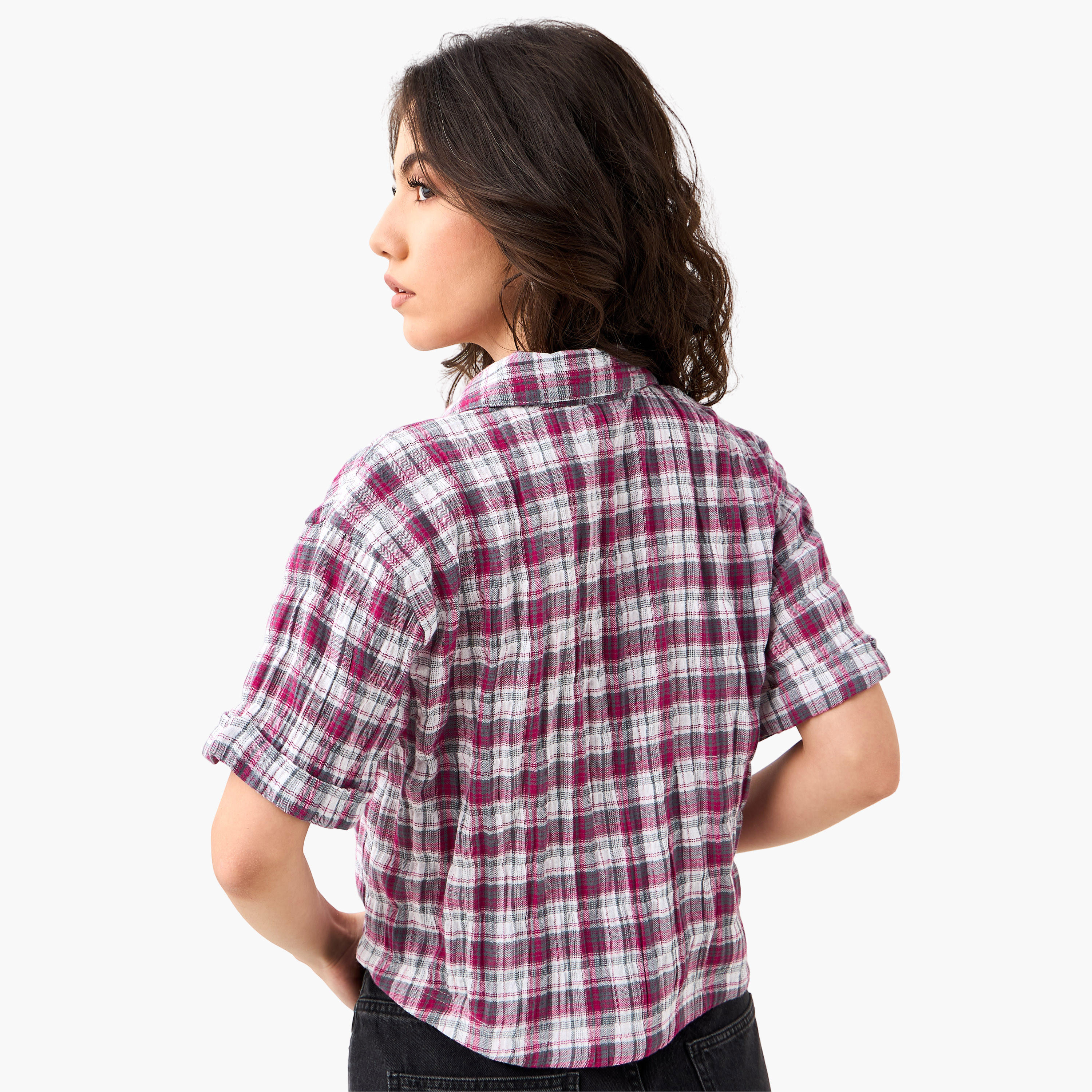قميص كاروهات بقصة عادية وياقة من لي كوبر-women-clothing-shirtsandblouses-shirts-image-3