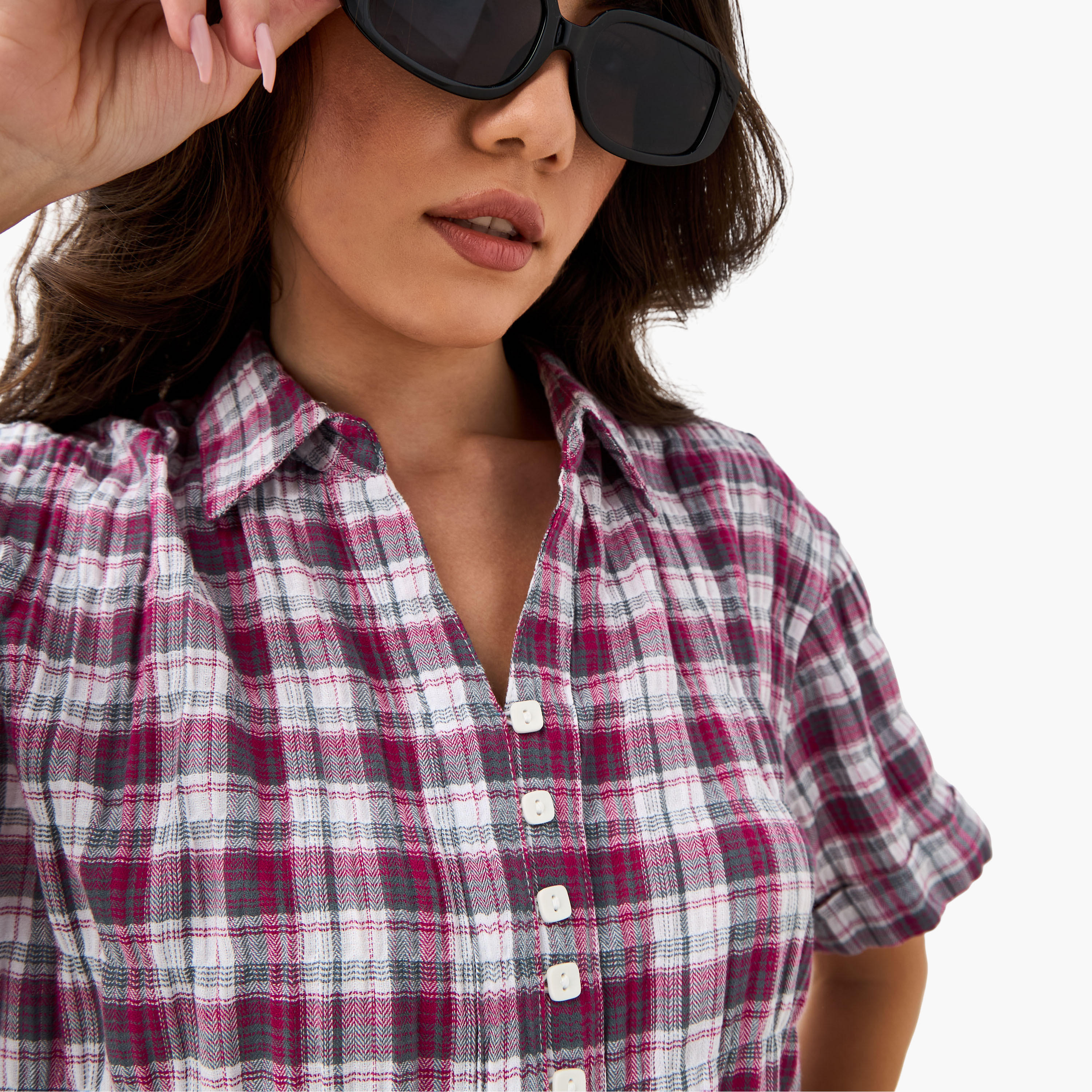 قميص كاروهات بقصة عادية وياقة من لي كوبر-women-clothing-shirtsandblouses-shirts-image-2