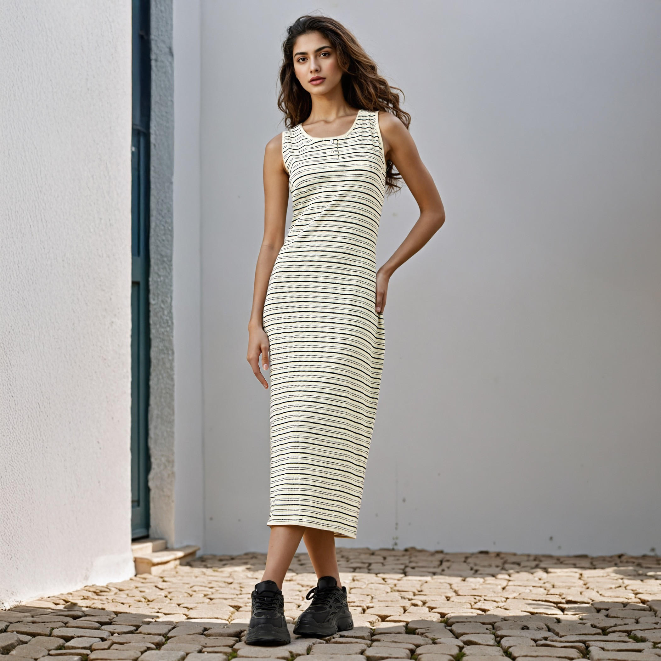 Lee Cooper Striped Sleeveless A-Line Midi Dress-women-clothing-dresses-image-1