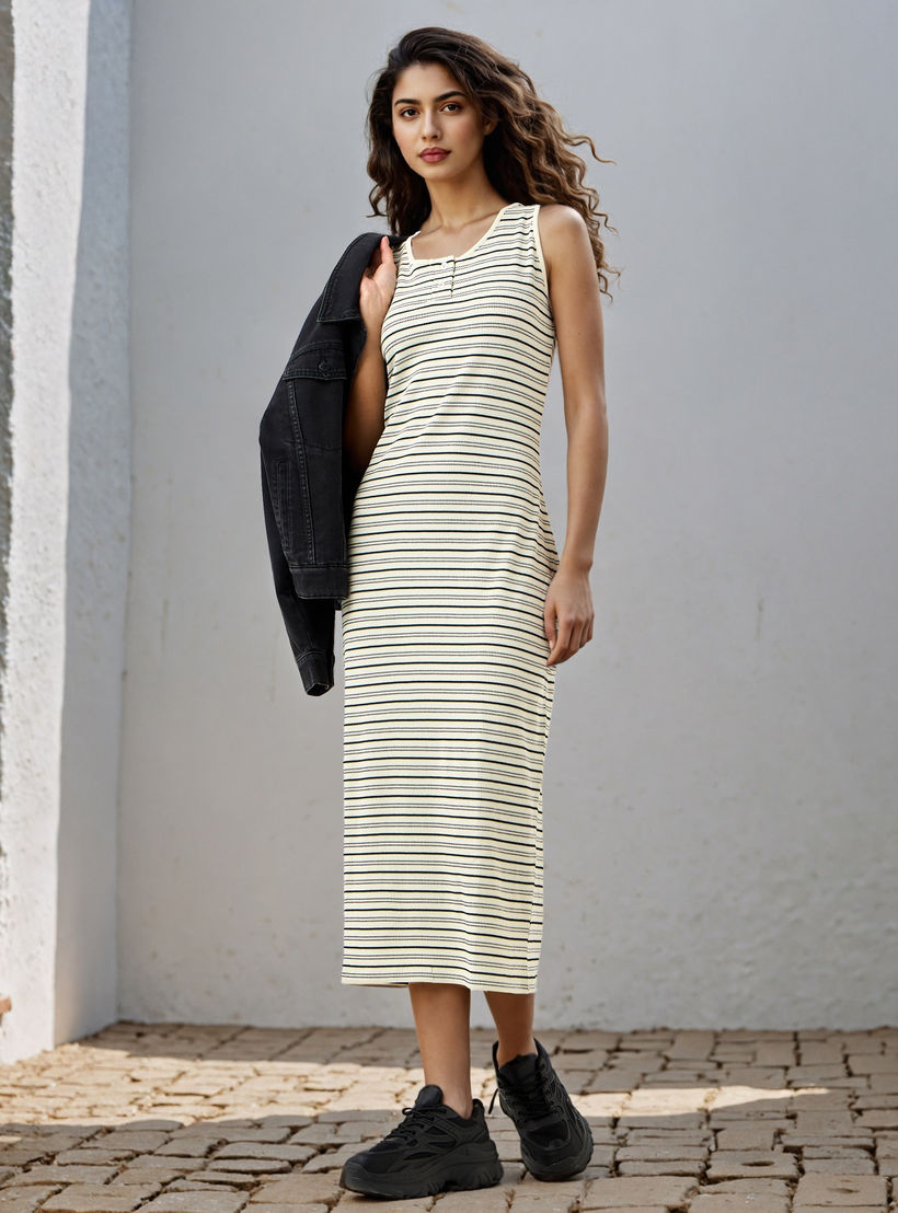 Lee Cooper Striped Sleeveless A-Line Midi Dress-women-clothing-dresses-image-2