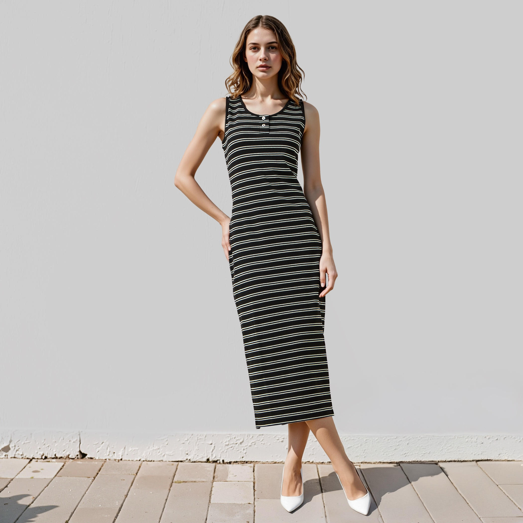 Lee Cooper Striped Sleeveless A-Line Midi Dress-women-clothing-dresses-image-1